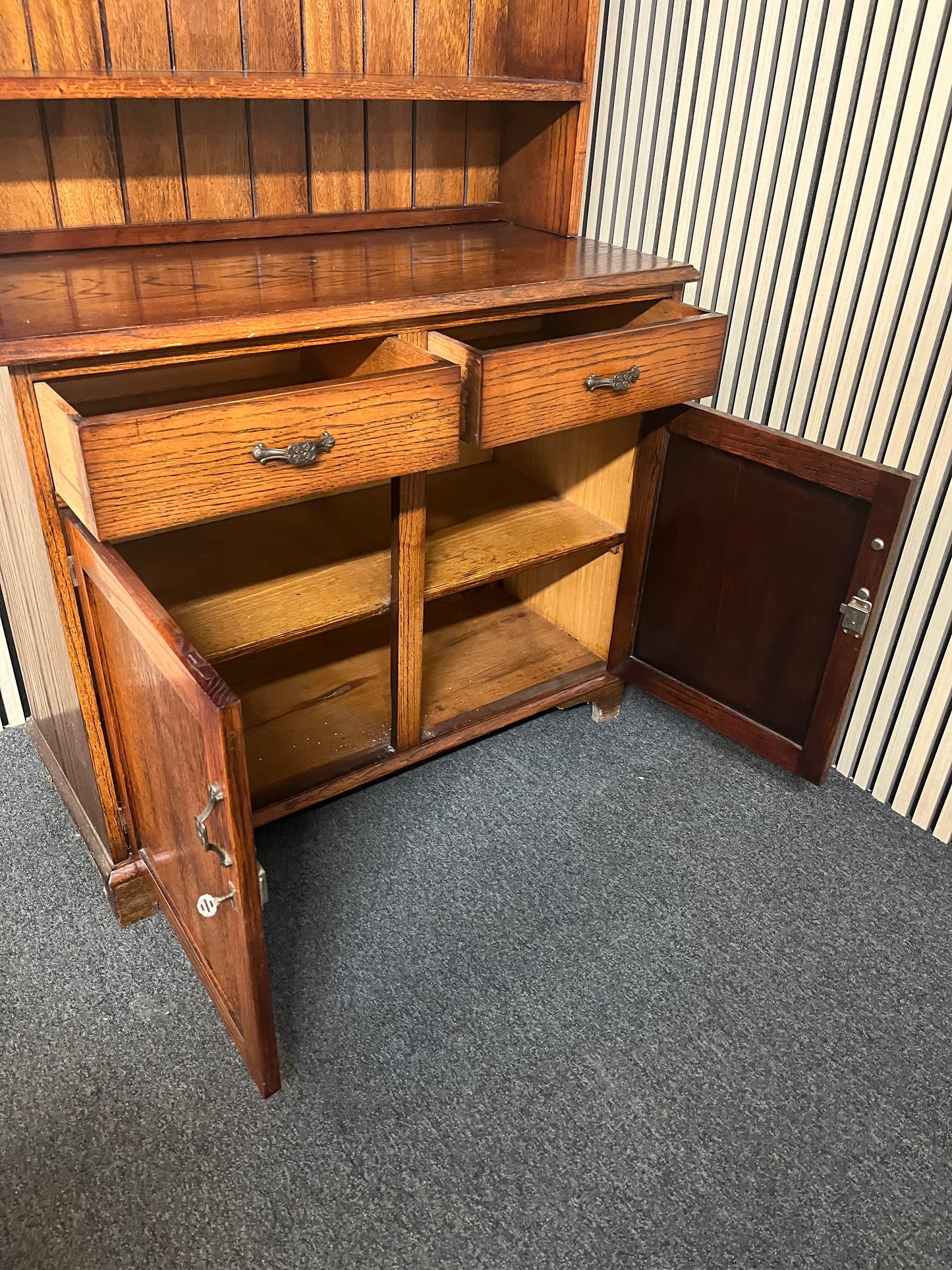 Tall solid dutch oak top open kitchen dresser (H 173 x W 101 x D 46 cm) 2325