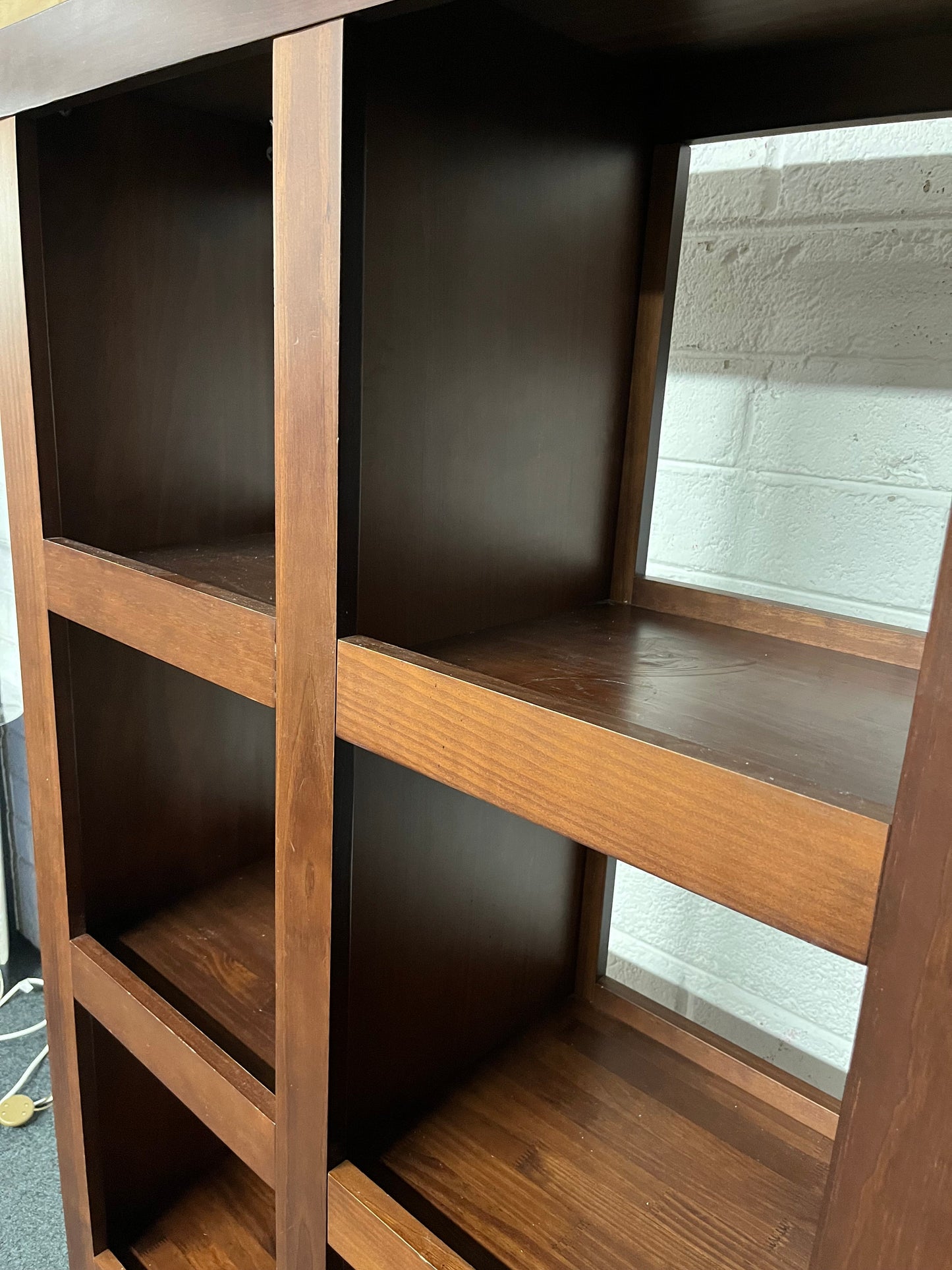 Dark wood stained 8 box section shelf unit (H 1740 x w 600 x D 370 mm) 1225