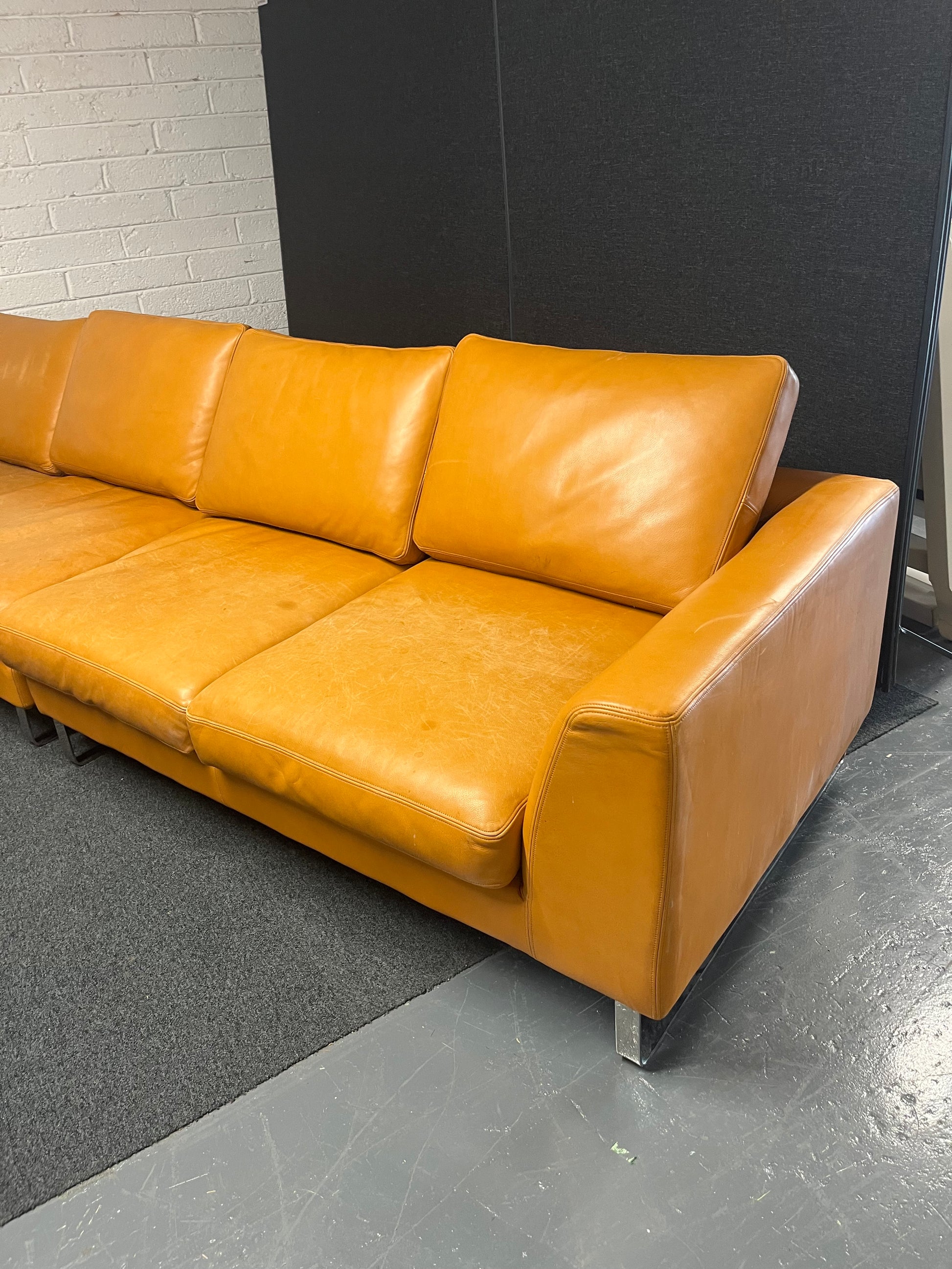 Large REAL tan leather sectional corner sofa suite (W 3260 x D 950 x Seat H 450 mm) 1225