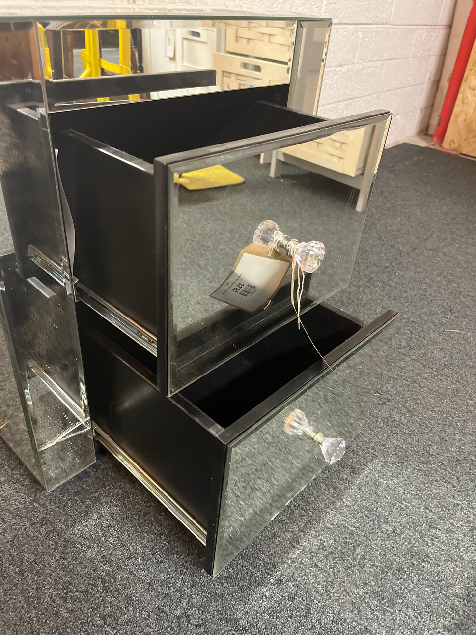 2 drawer glass bedside locker (cracked)  1325