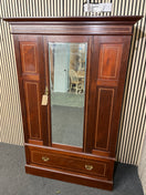 Large mahogany wardrobe with central mirror and lower storage drawer (H 203 x W 130 x D 53 cm)  44565