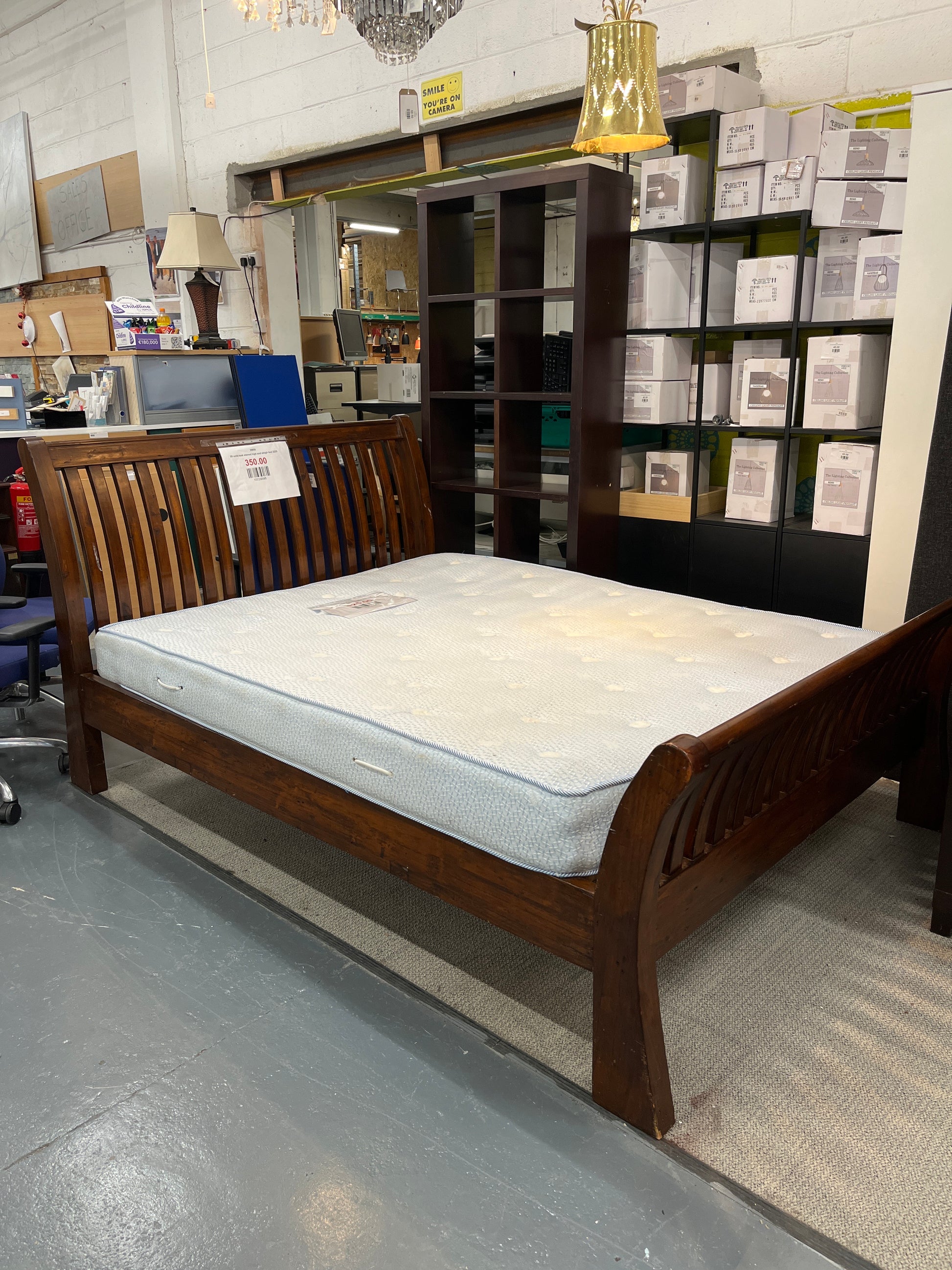 5ft solid teak stained high end sleigh bed 2225
