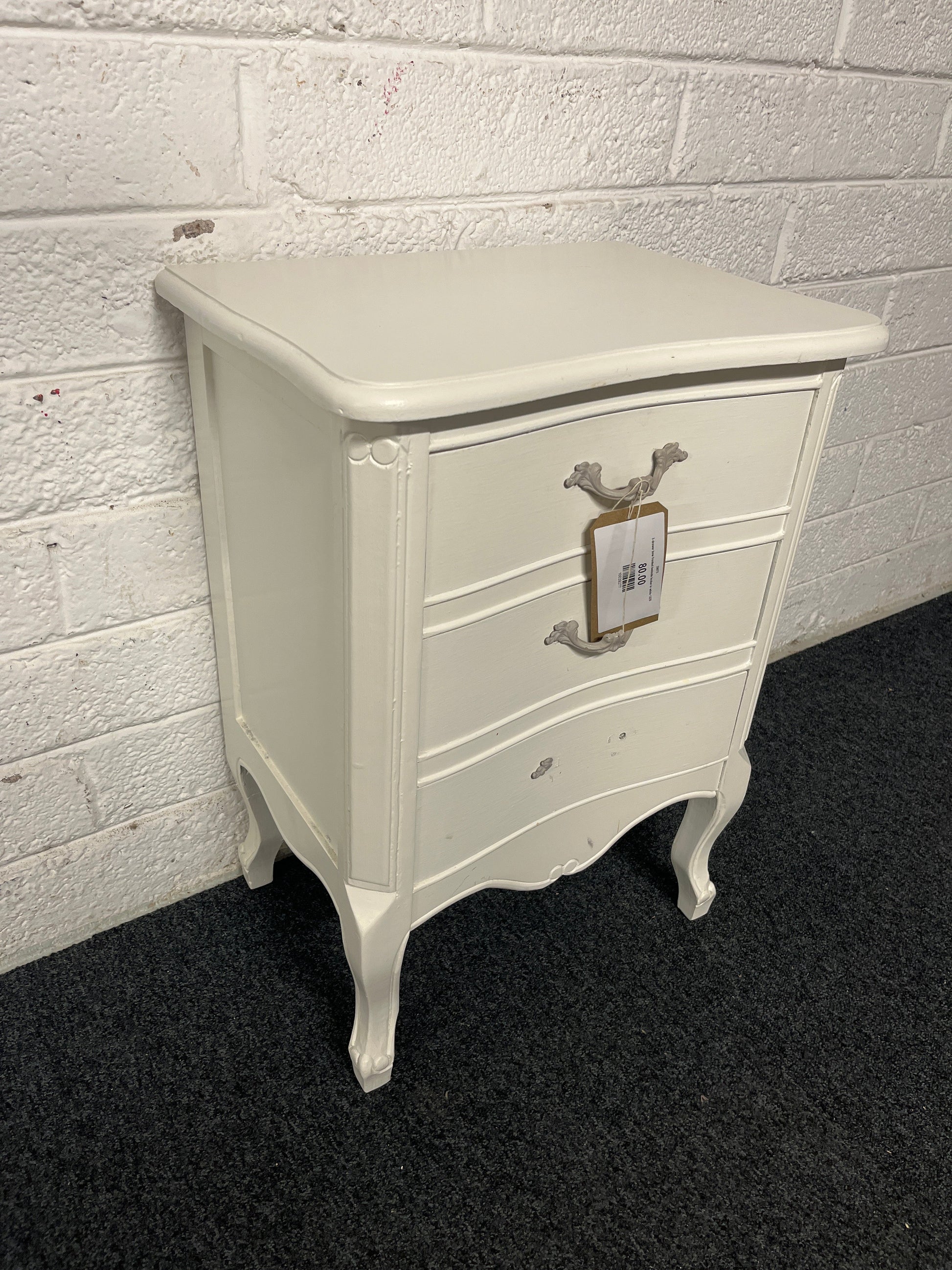 3 drawer bow fronted bedside locker in white 1225