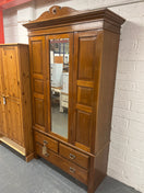Switch Antique oak stained single door wardrobe with central mirror and 3 drawers (H 215 x W 120 x D 50 cm) 3 image