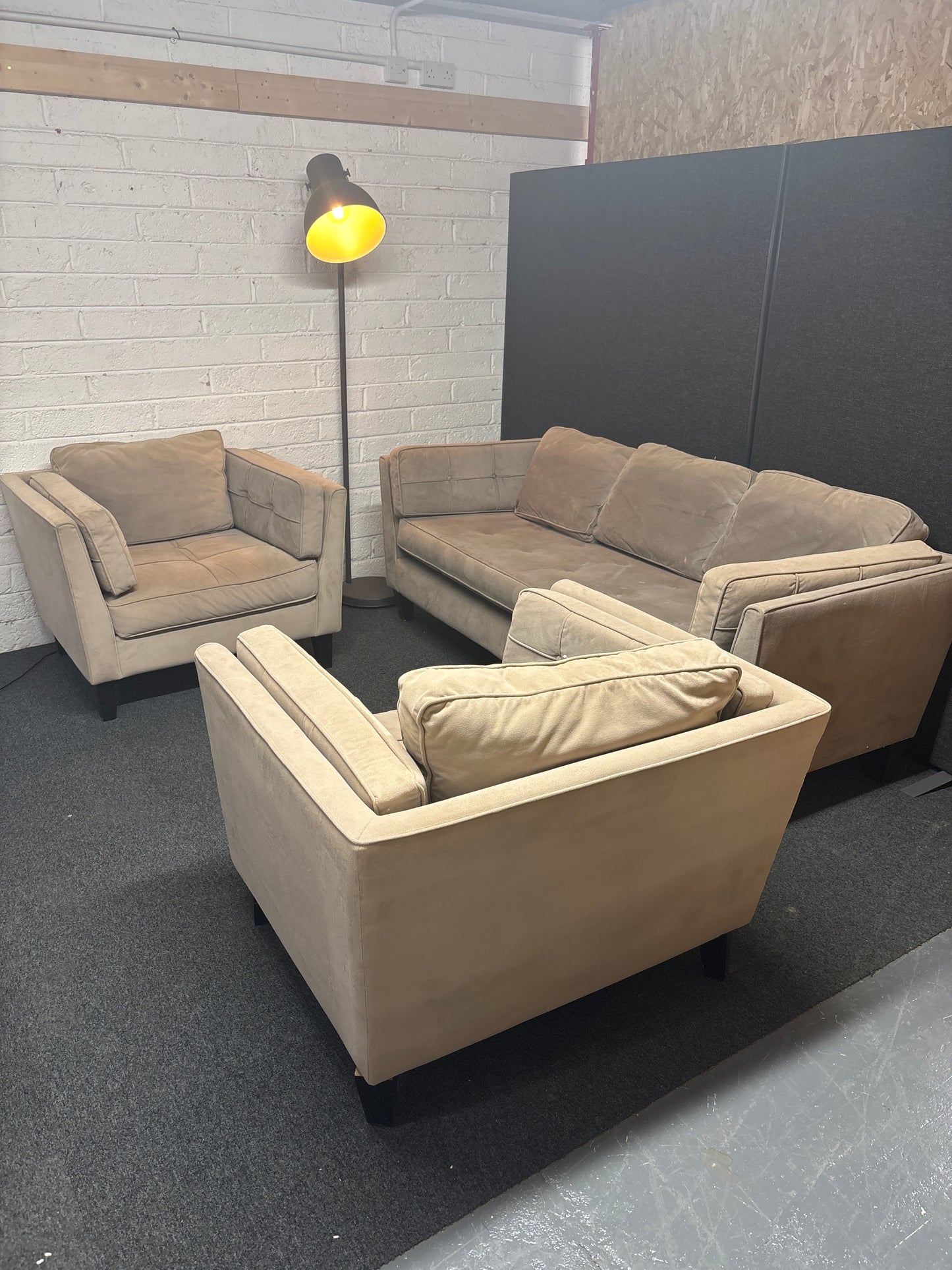 Large 3+1+1 light brown suede fabric sofa suite  1225