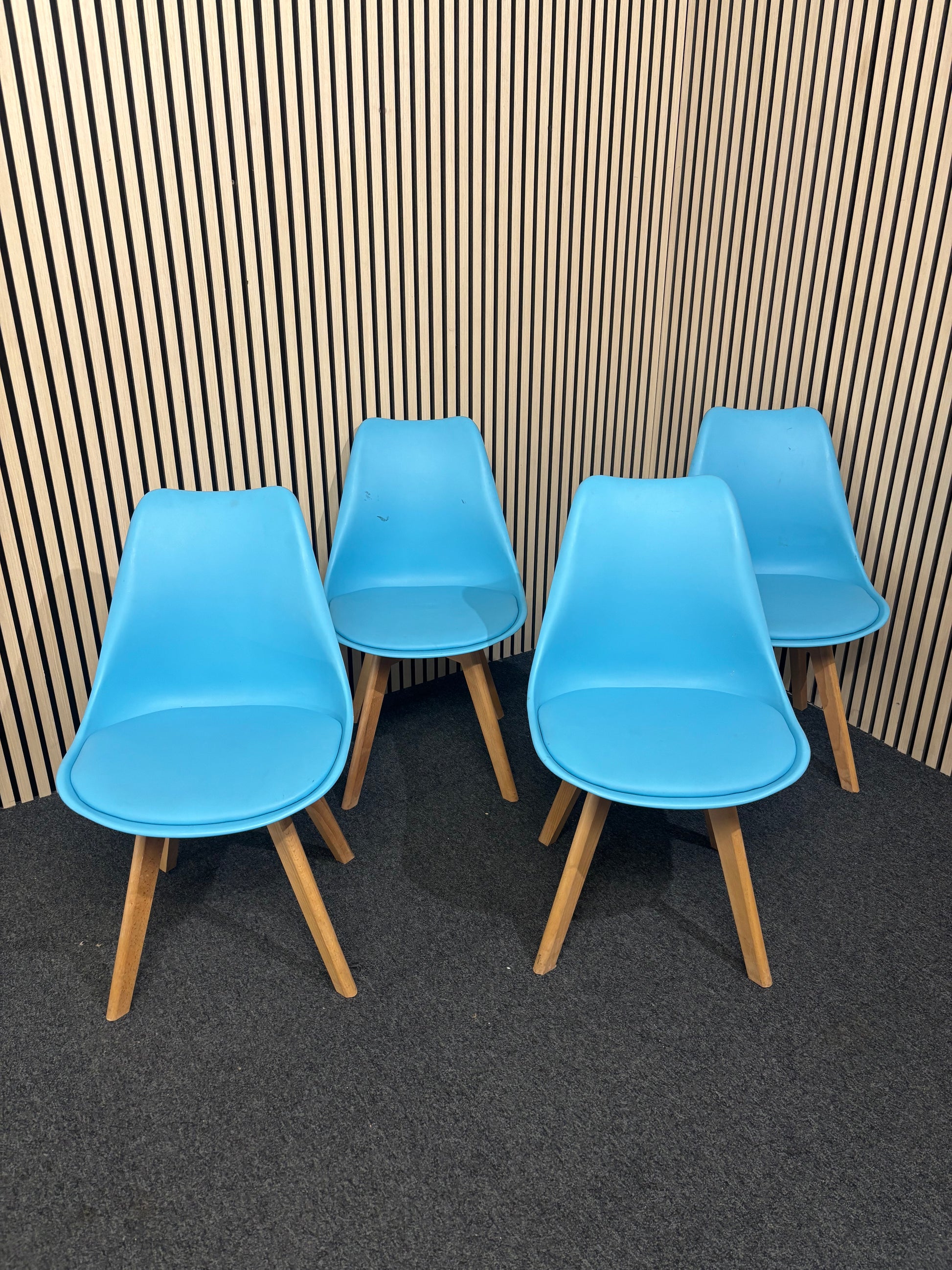 Light Blue Solid Plastic Chair With Wooden Frame