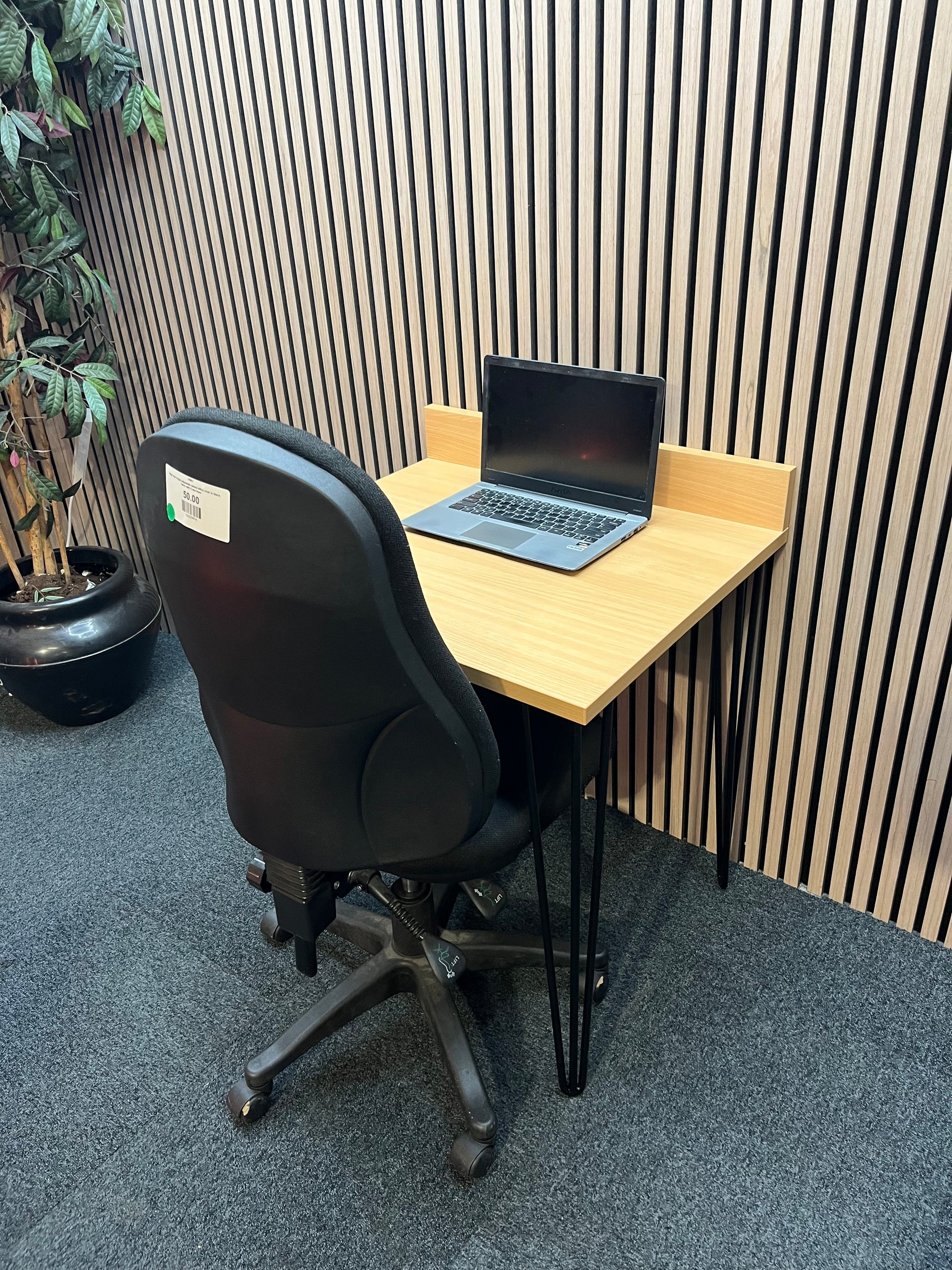 Beech laminate laptop study desk (W 60 x D 70 cm) with metal legs