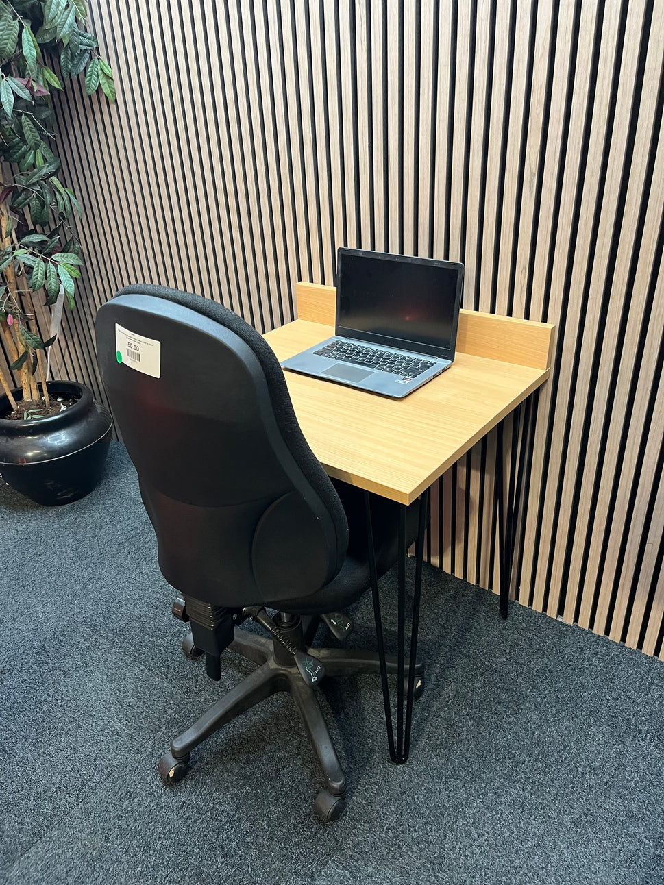Beech laminate laptop study desk (W 60 x D 70 cm) with metal legs