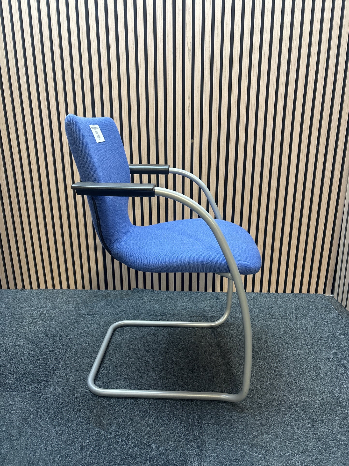 Orangebox Light blue high back cantilever meeting chair with arms, grey powder coat metal frame. Qty of 10 no. matching. Price inc VAT