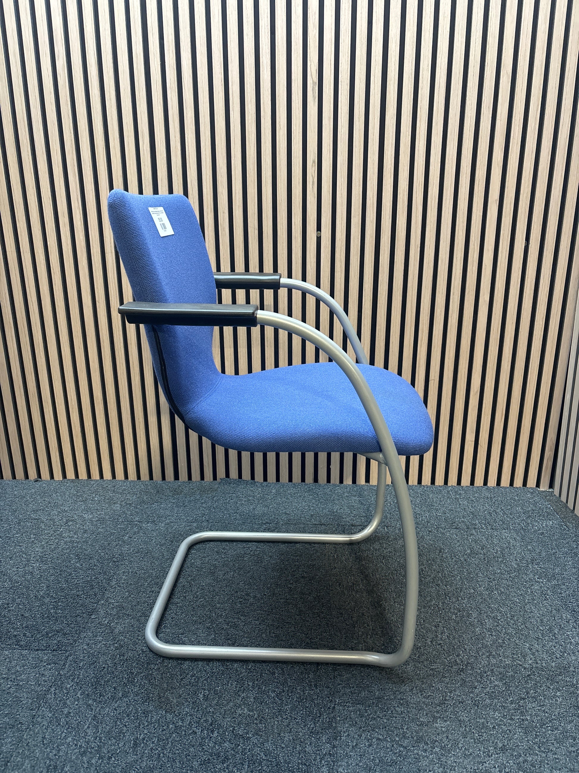 Orangebox Light blue high back cantilever meeting chair with arms, grey powder coat metal frame. Qty of 10 no. matching. Price inc VAT