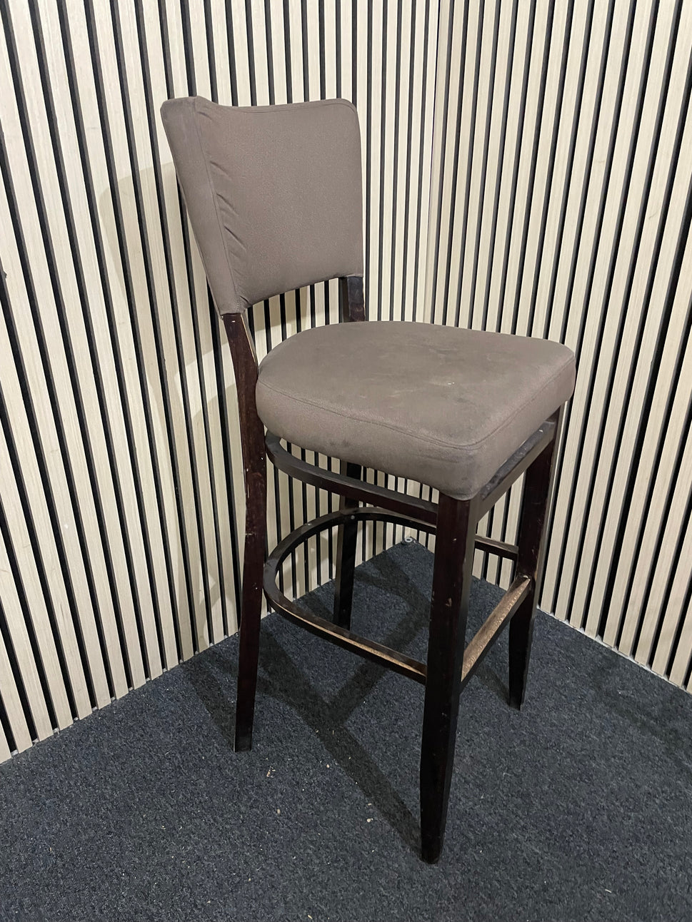 Brown fabric tall stools with back  1126