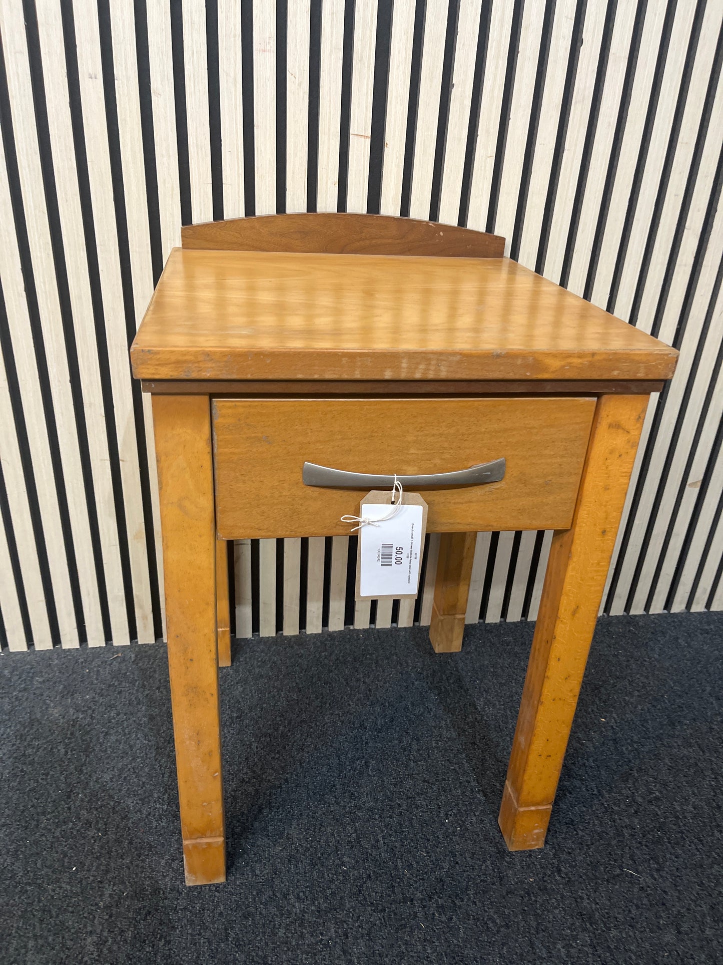 Beech small 1 drawer bedside lamp table with upstand 3126