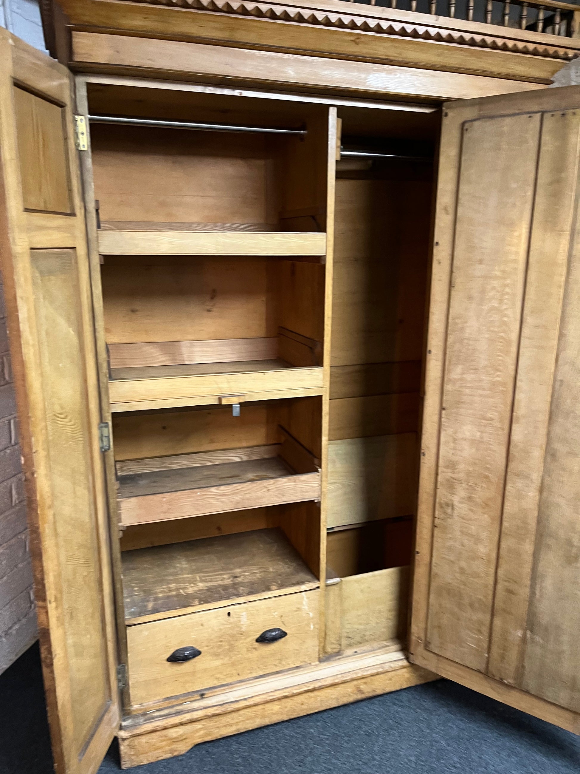 Large solid Victorian Ash antique wardrobe with central mirror -handmade in Ireland (H 2250 x W 1480 x D 560 mm) 1225