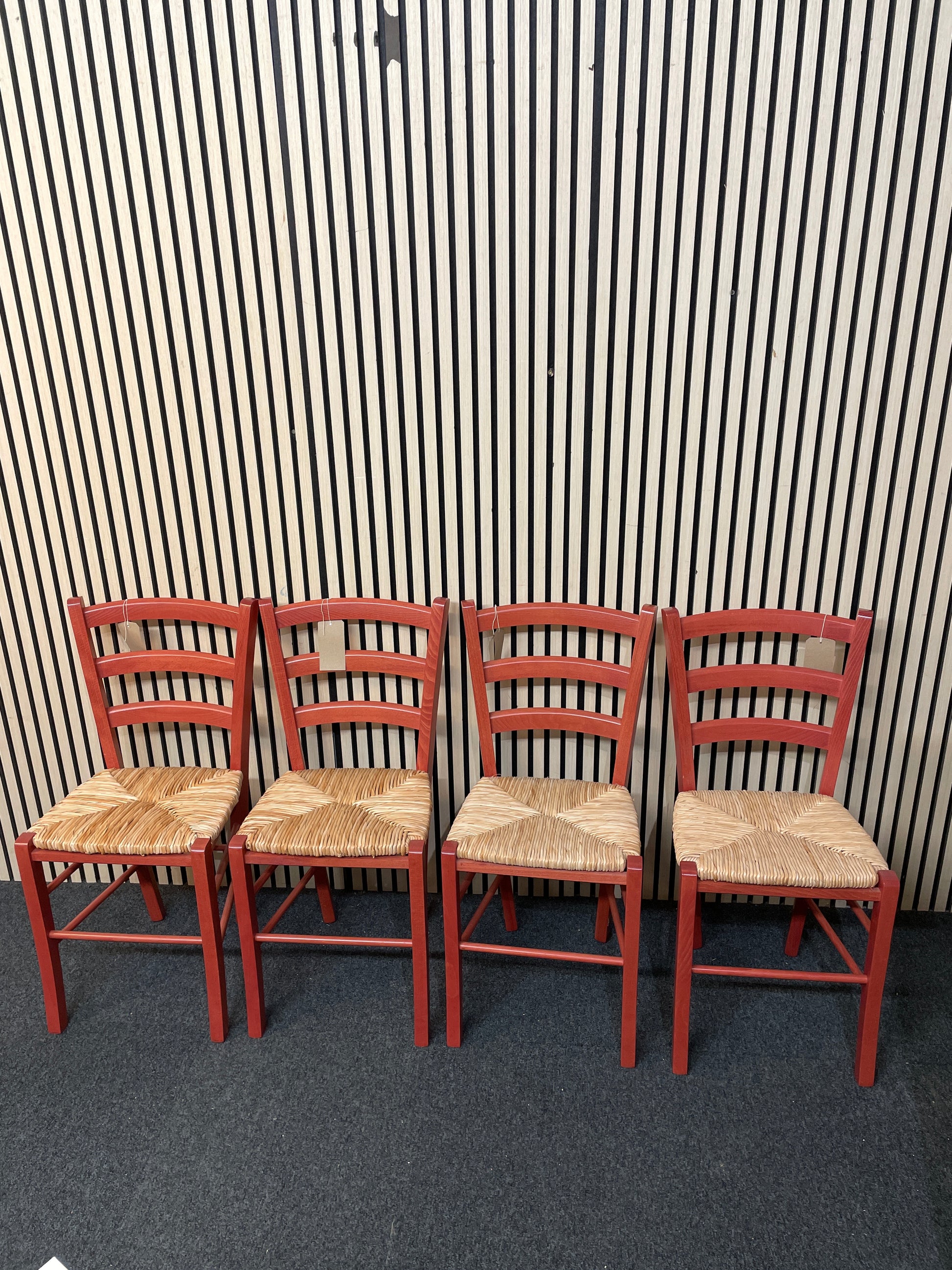 Red stained beech framed dining chair with sugain seat (SET OF 4) 1126
