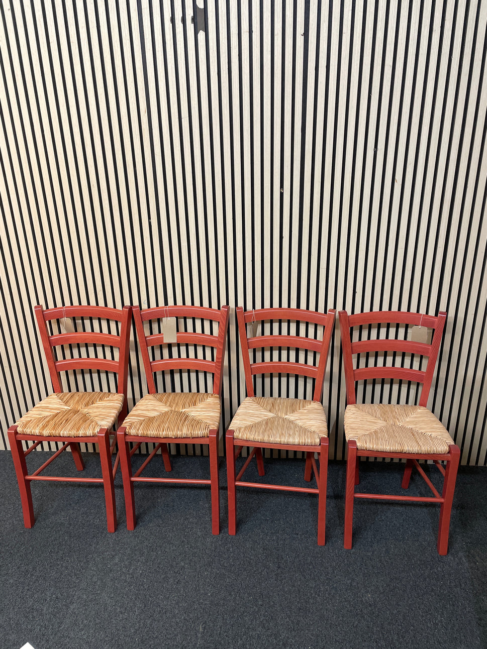 Red stained beech framed dining chair with sugain seat (SET OF 4) 1126