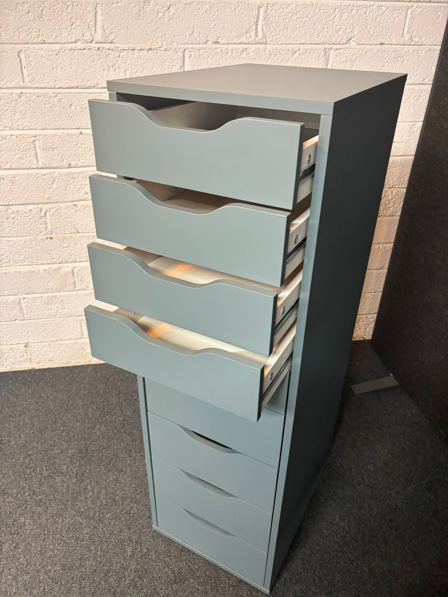 Tall slim green laminate 8 drawer slim chest 1160Hx480Dx360W 2225