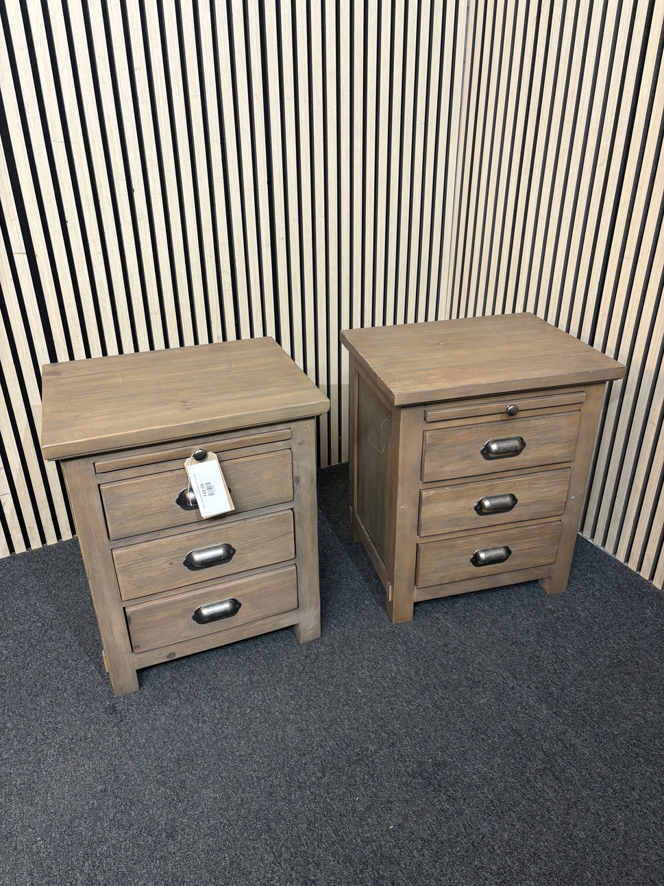 Solid grey oak 3 drawer bedside locker (SET OF 2) 2226