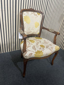 Italian Limogue Carved wooden armchair with floral pattern upholstery and stud detailing.  44731