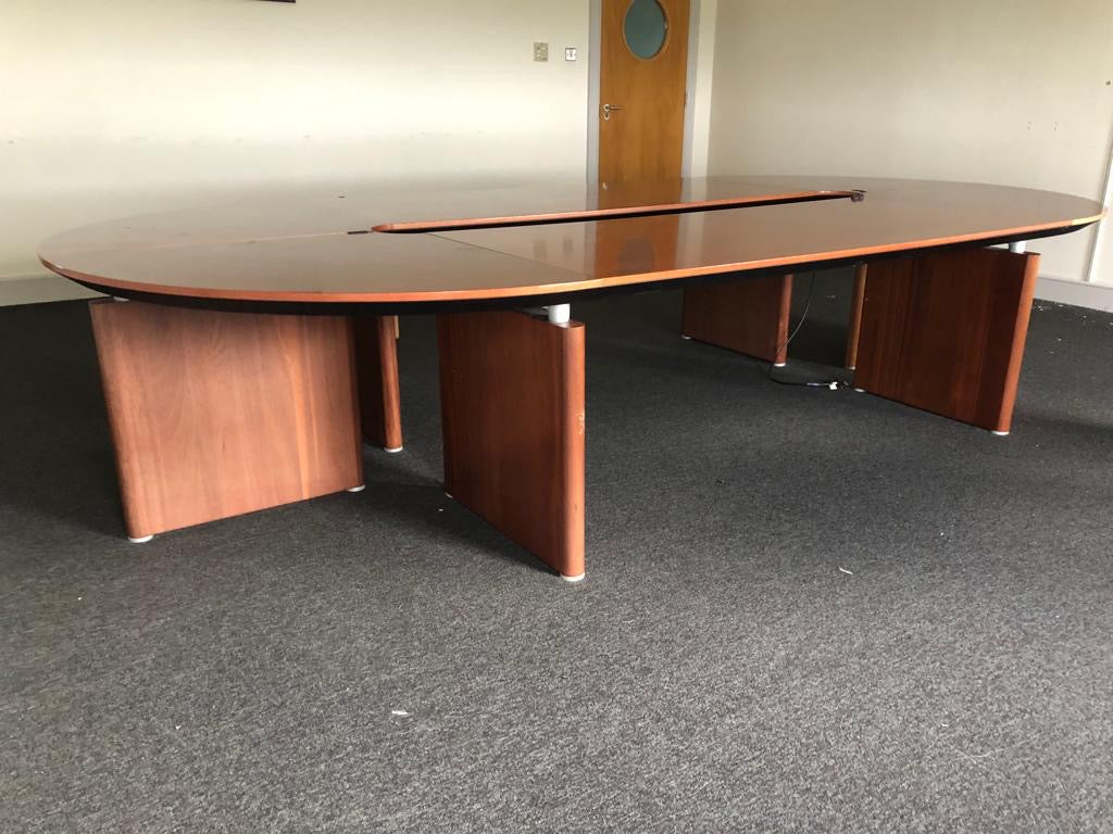 Mahogany veneer training boardroom table D end in sections  Q2323