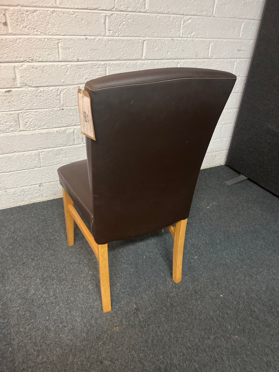 Brown leatherette dining chair with oak frame  3225