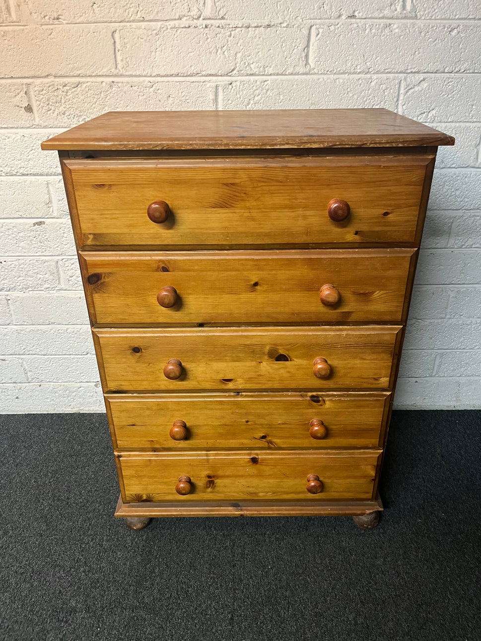 5 drawer solid pine chest of drawers (H 100 x W 70 x D 46 cm) 3225