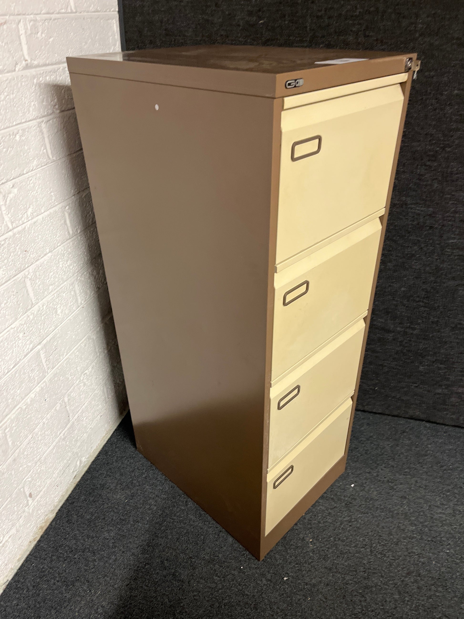 SECONDHAND Coffee and cream 4 drawer metal filing cabinet