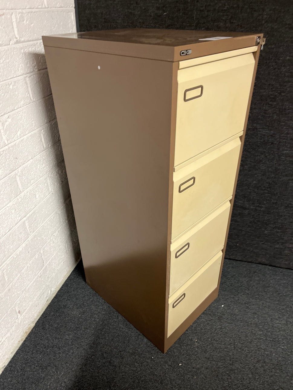 SECONDHAND Coffee and cream 4 drawer metal filing cabinet