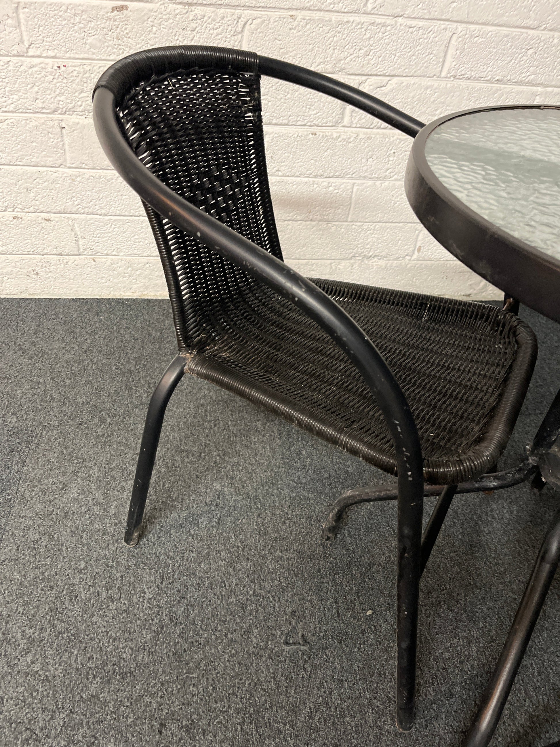 Outdoor small metal and glass table with 2 no. matching chairs 2225