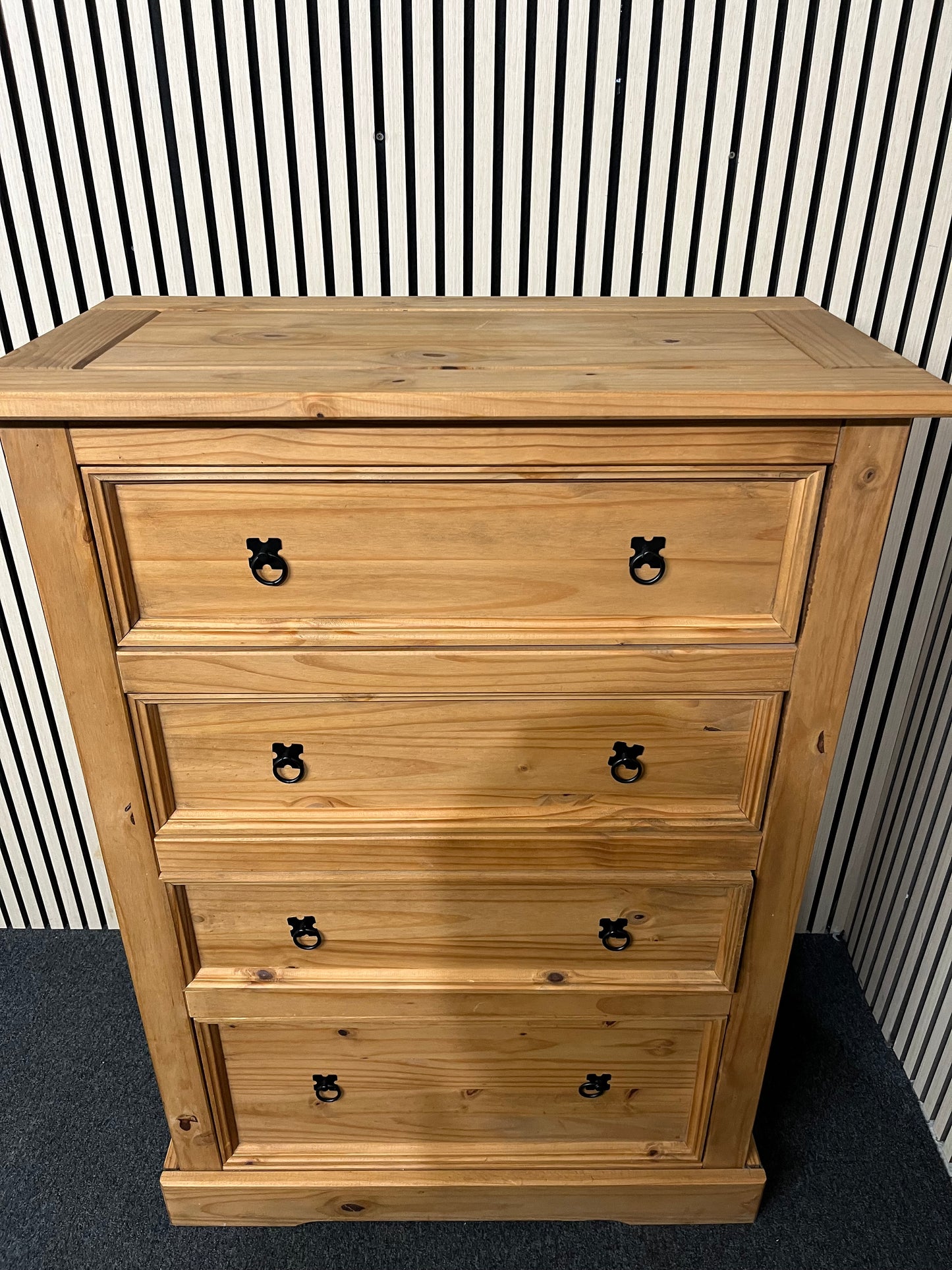 Tall waxed pine 4 dwrs chest  H 130 x W 90 x 50 D  4225