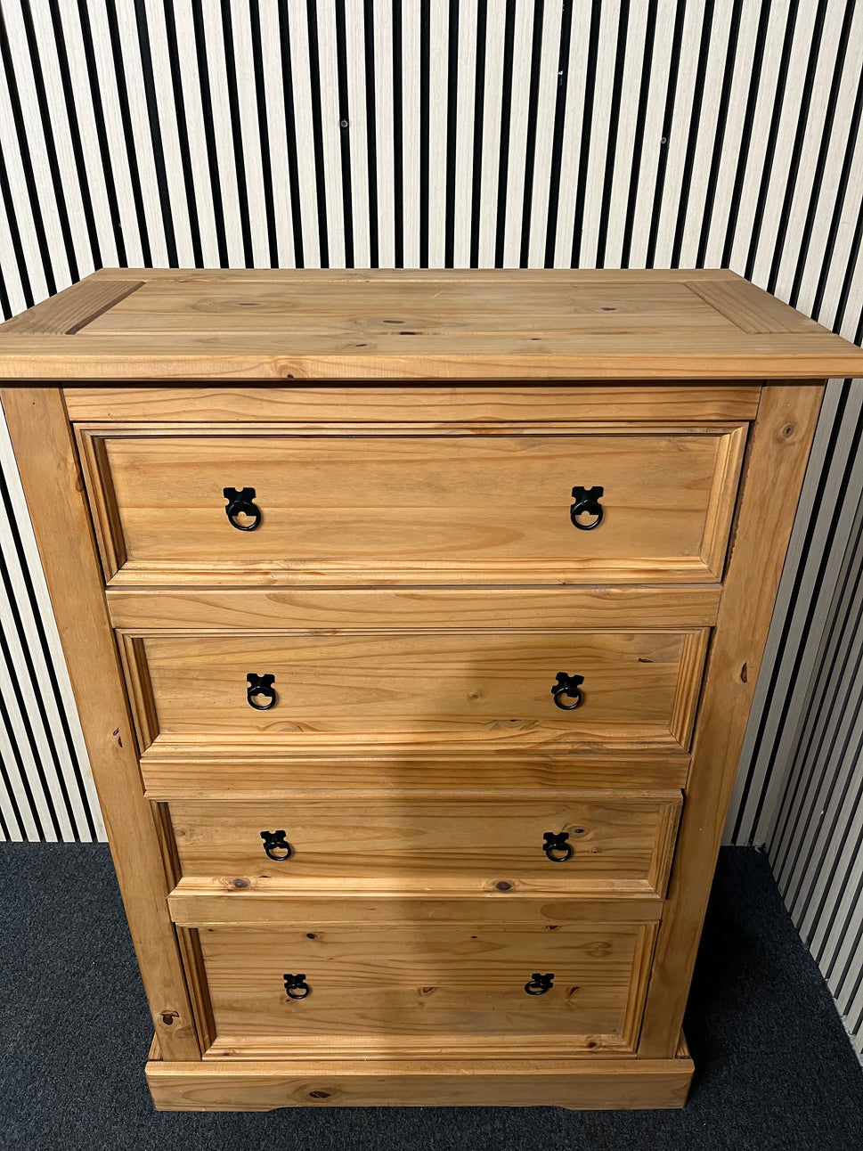 Tall waxed pine 4 dwrs chest  H 130 x W 90 x 50 D  4225