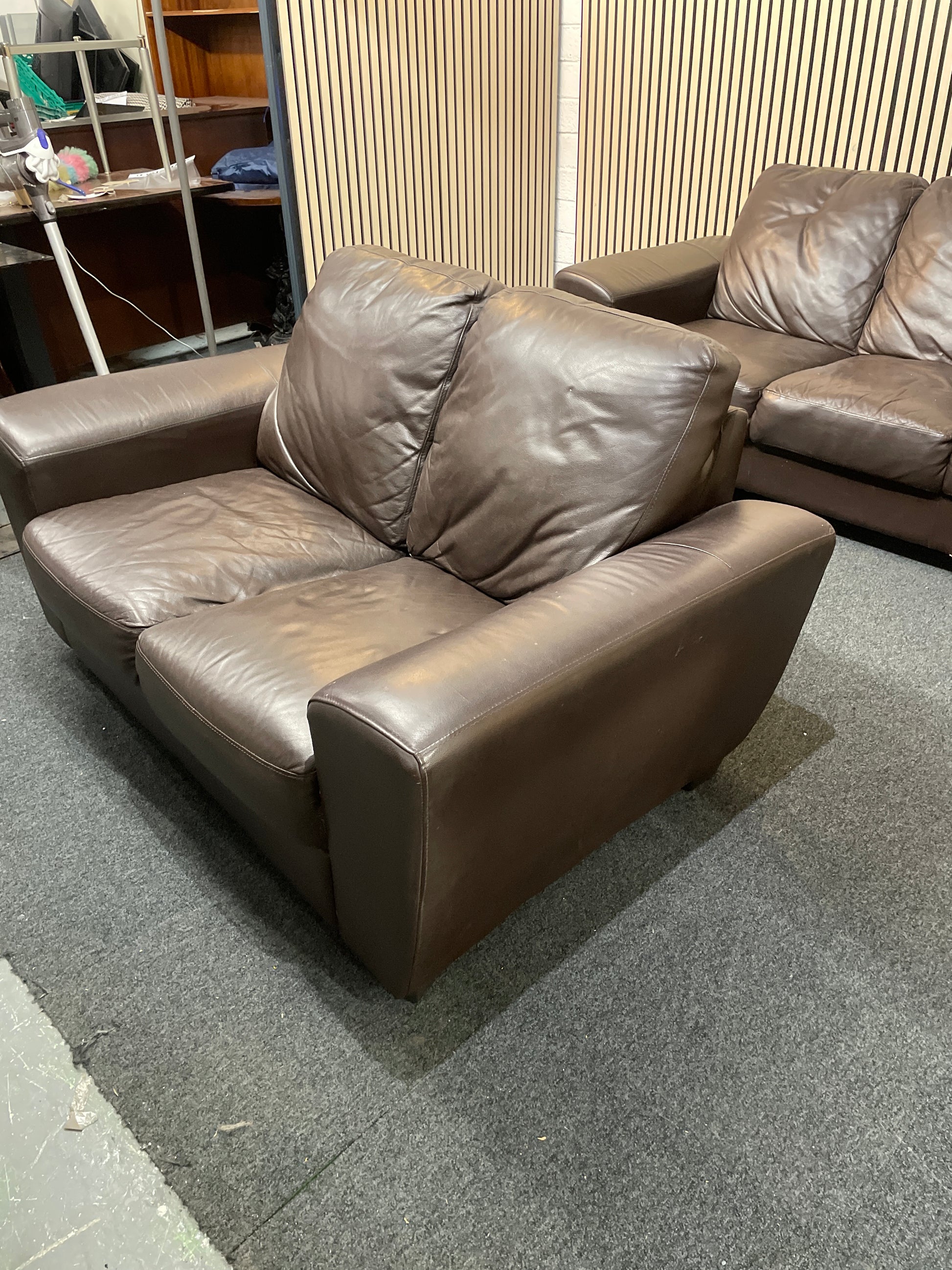 3+2 Leather Sofa Suite Brown 1126