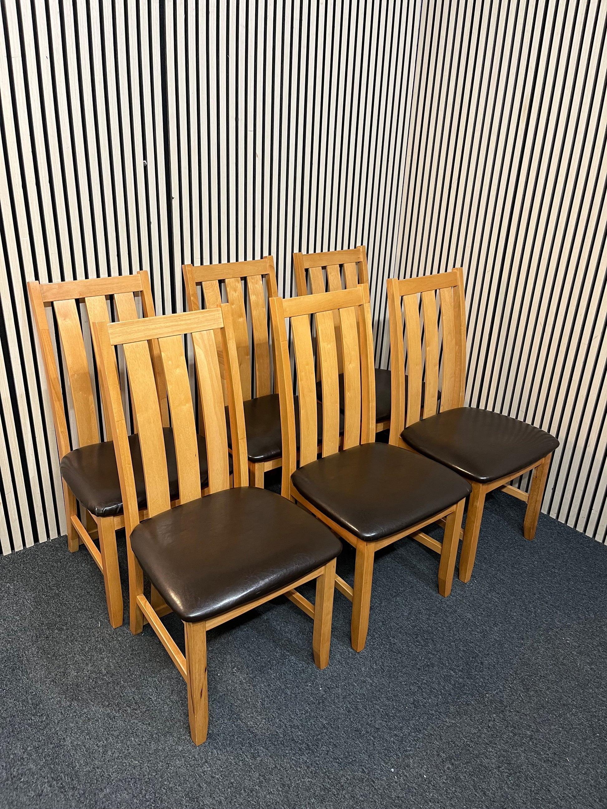 High back solid wood dining chair with black pu leatherette seat (SET OF 6) 3126