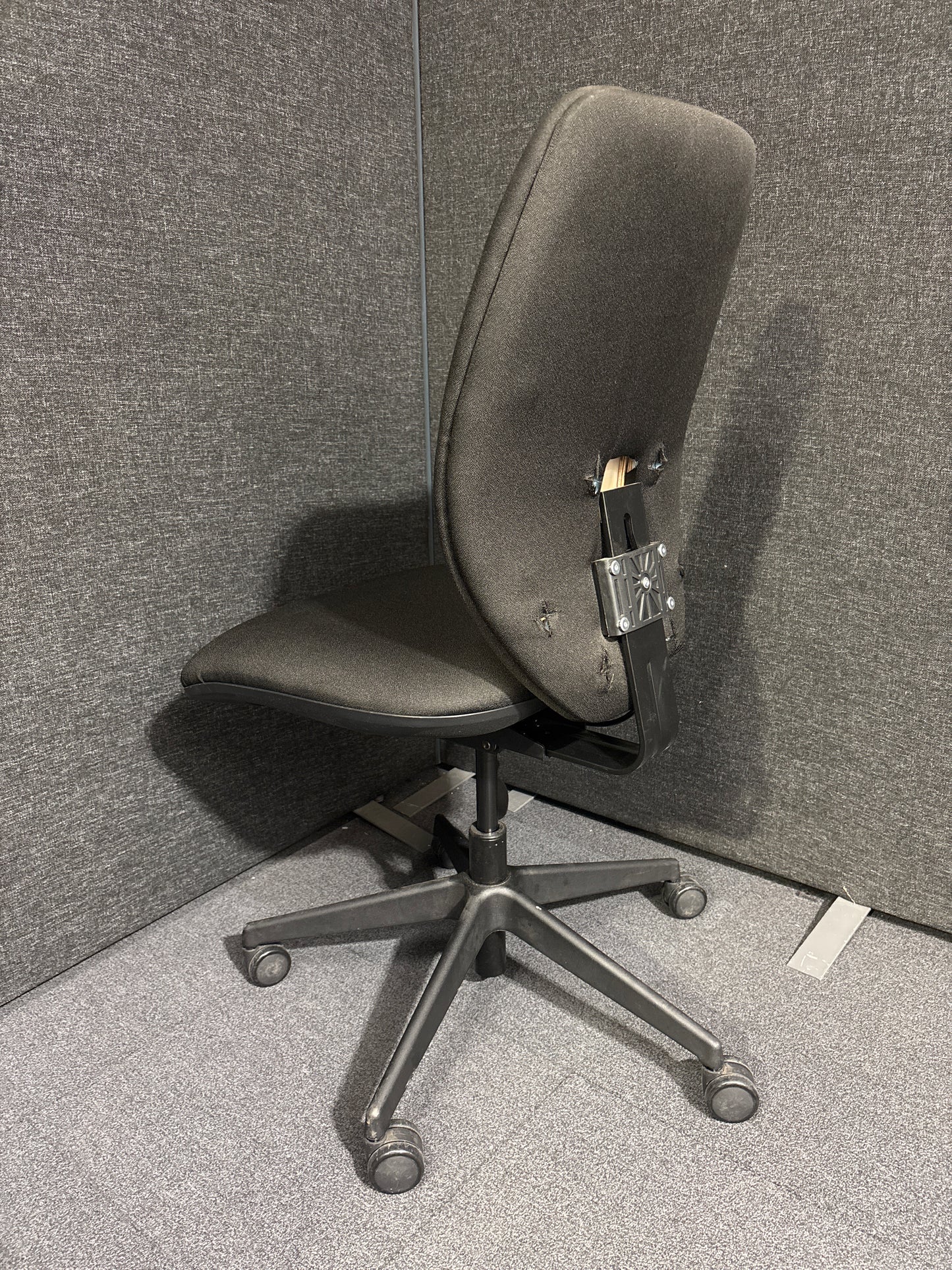 Second Hand black fabric swivel chair with no arms