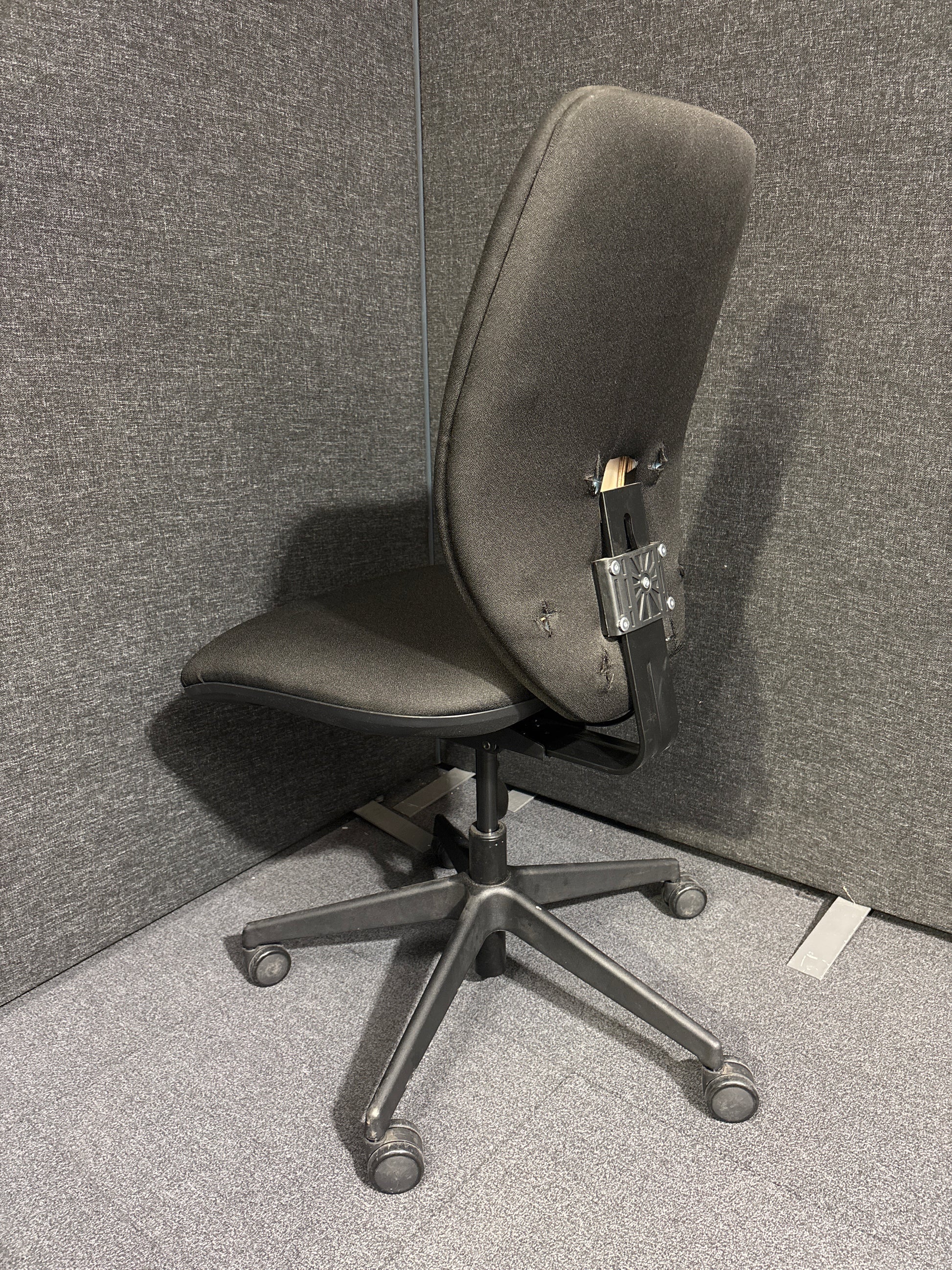 Second Hand black fabric swivel chair with no arms