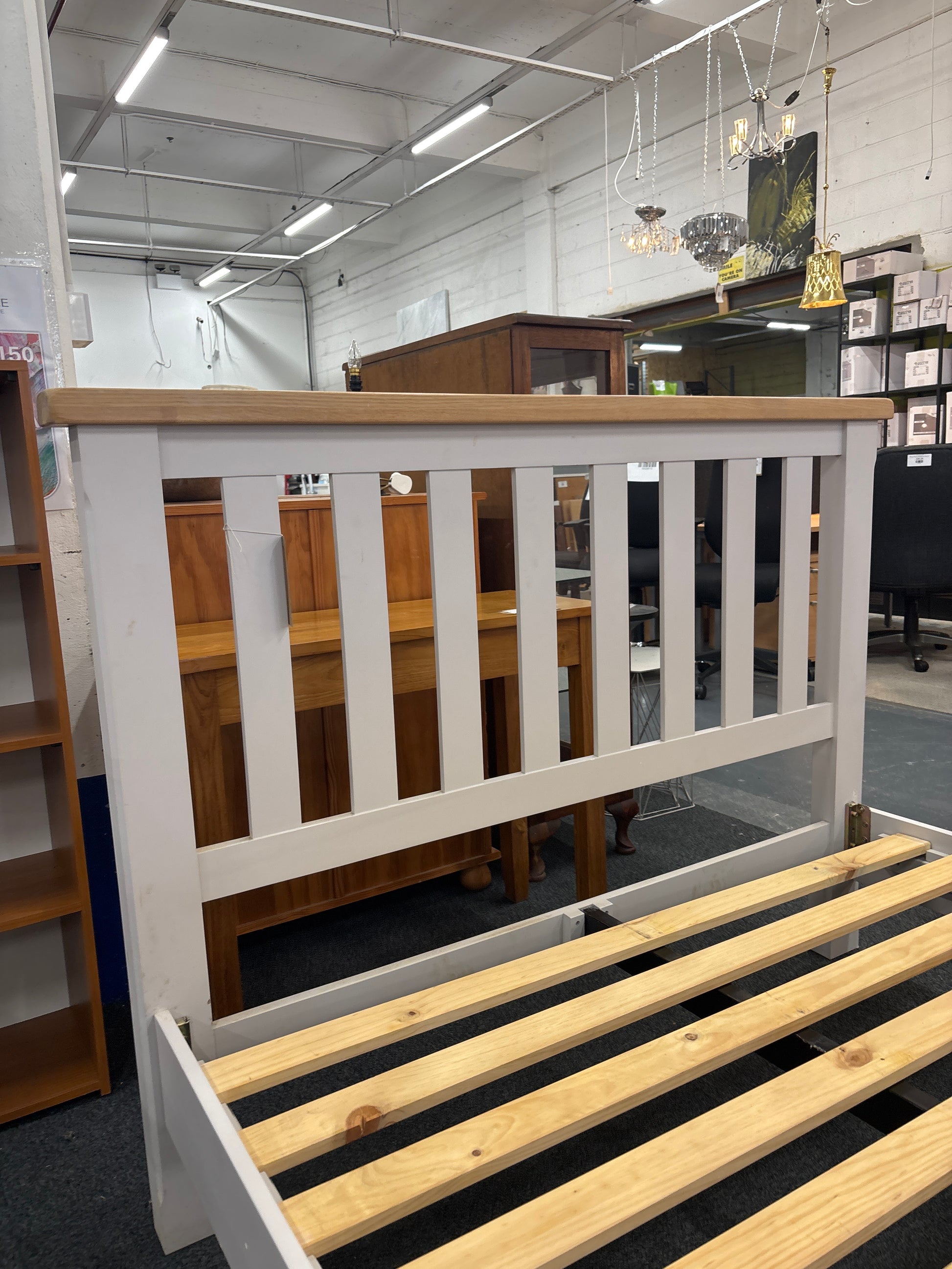 4ft 6 solid  oak top and grey high end bed frame 2225