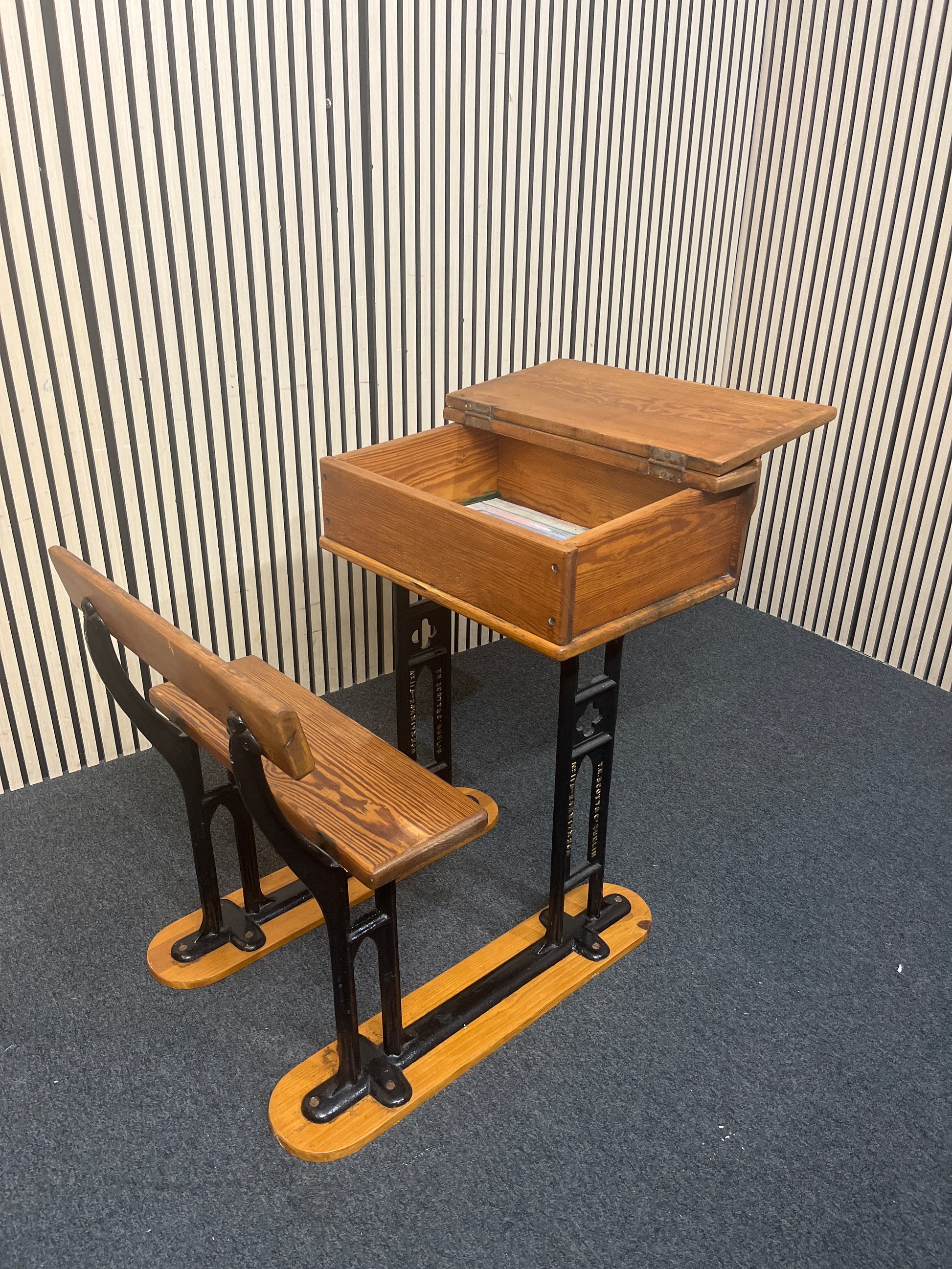 Vintage Single-seater school desk with integrated bench  44251