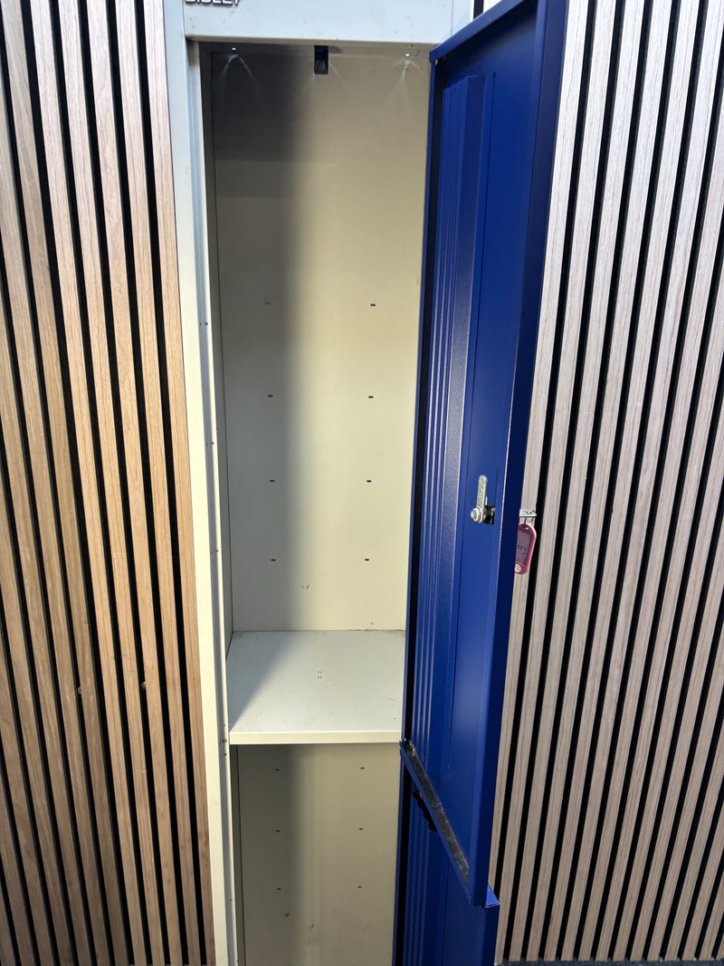 Bisley 2 door blue and grey personal locker with key