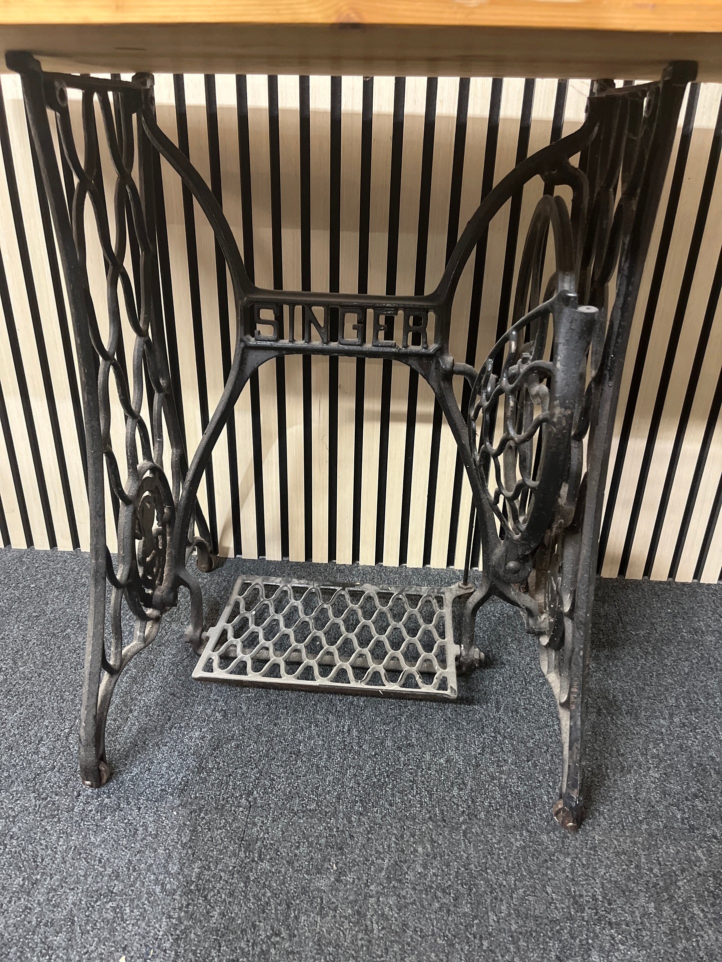 Cast iron singer sewing table with solid pine top  3325