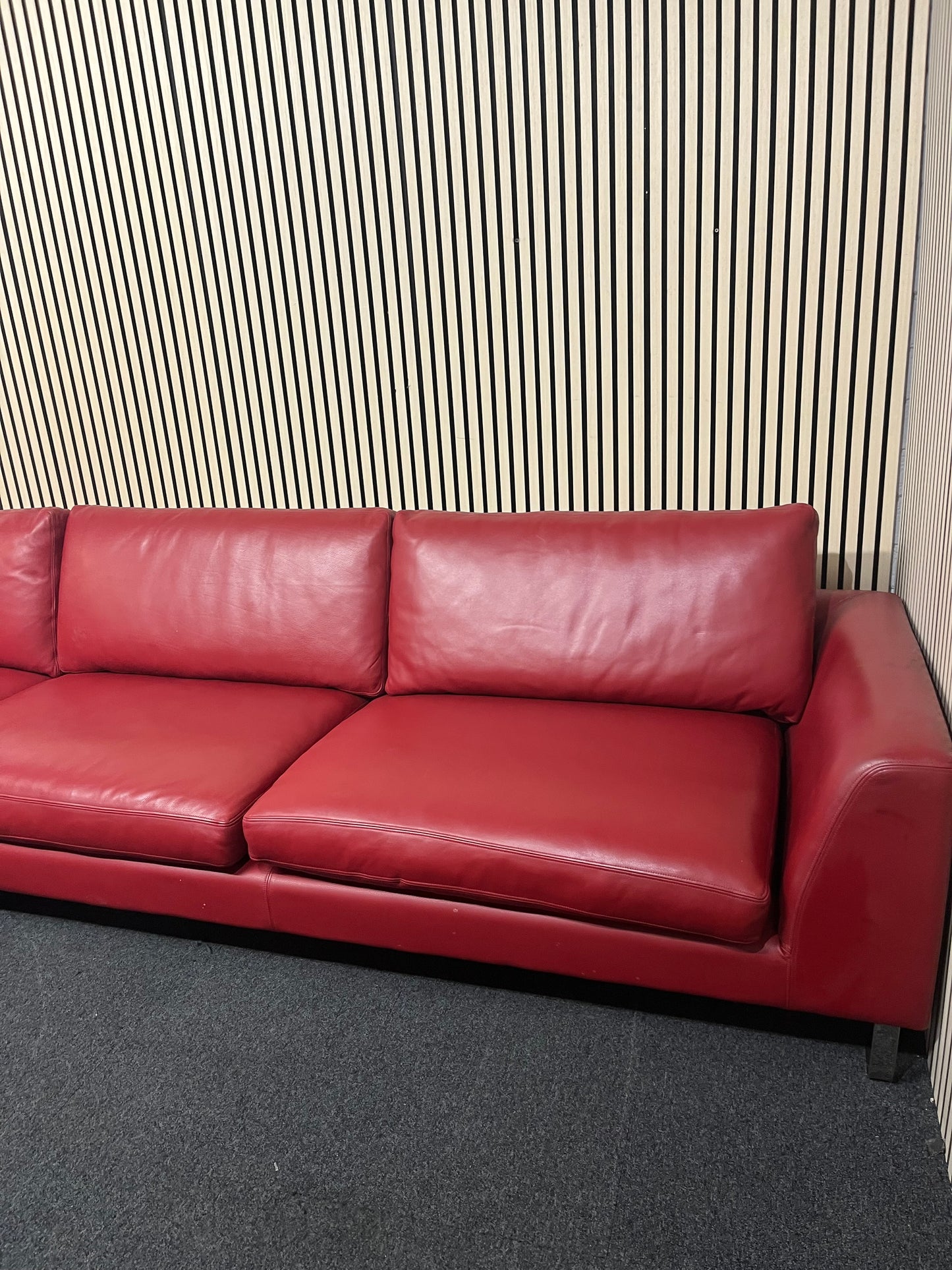 Real wine leather 5 seater sofa (325 cm wide) EX WINDMILL LANE  3325
