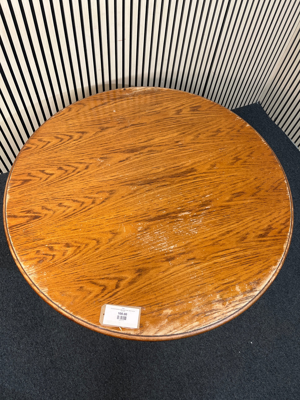 Dark wood stained circular kitchen table, central column base 2425