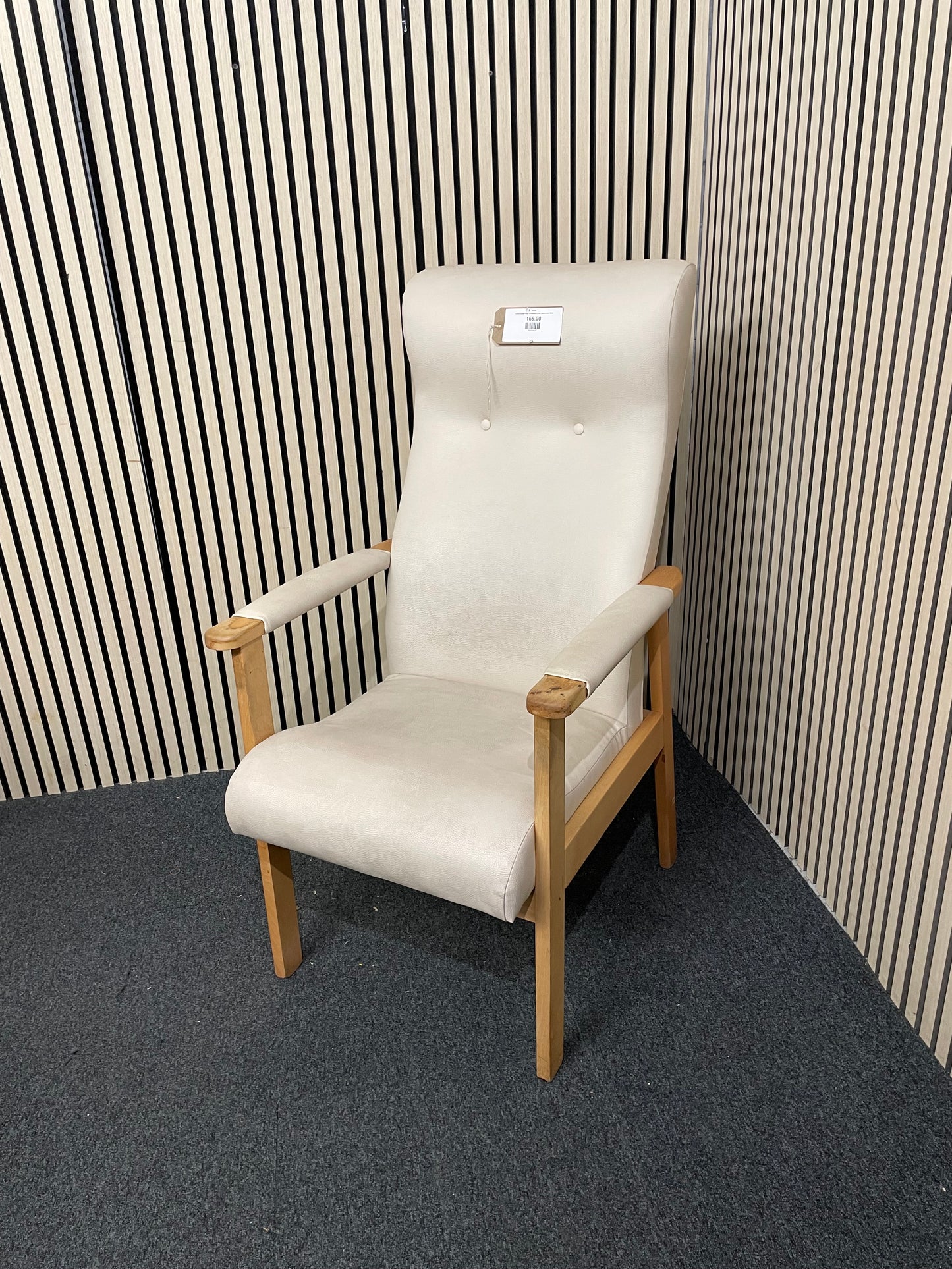 Cream leather high orthopedic chair, solid arms  2425