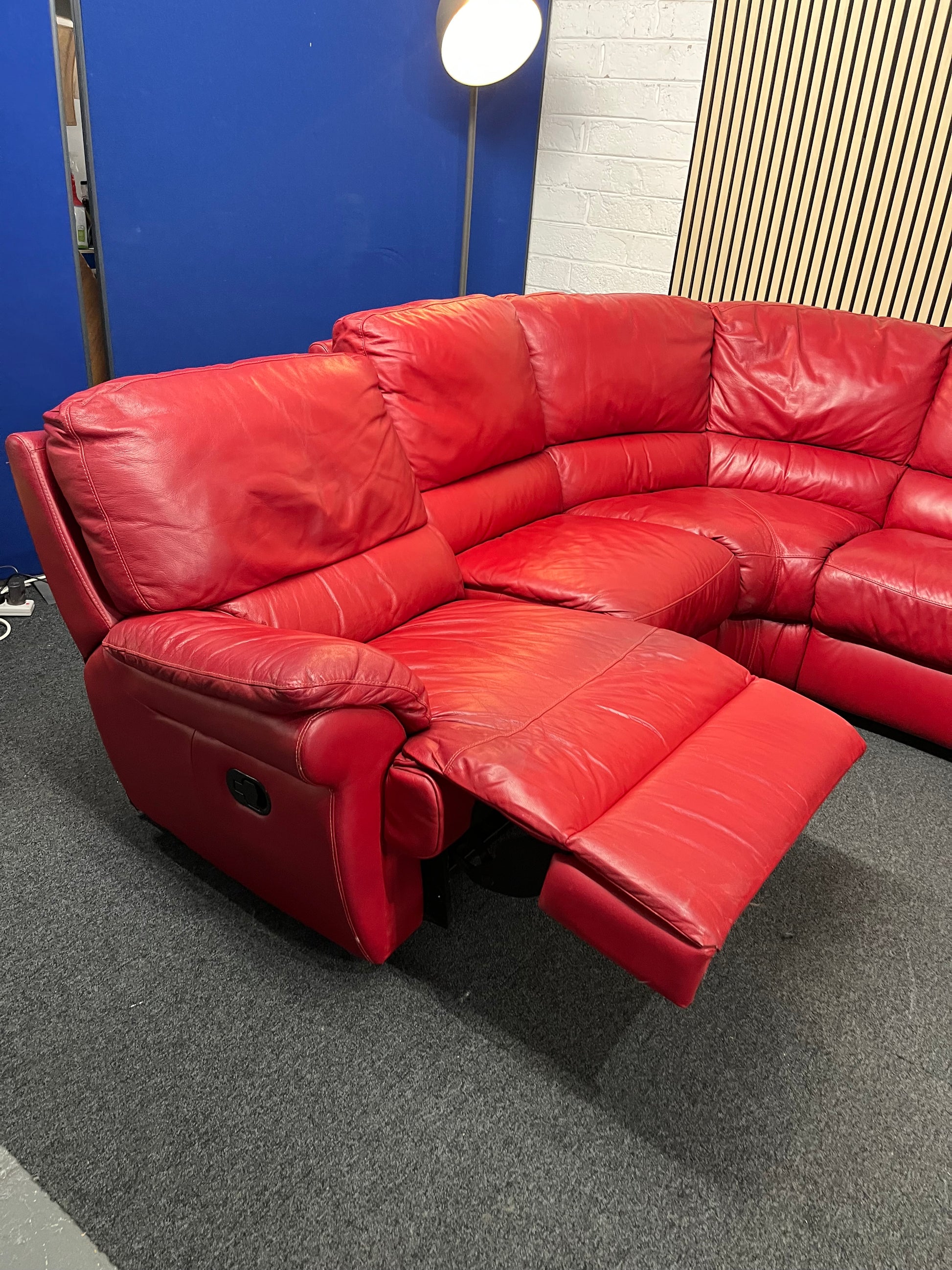 Large sectional real red leather corner recliner sofa set (W 3 x D 2.7 meters)