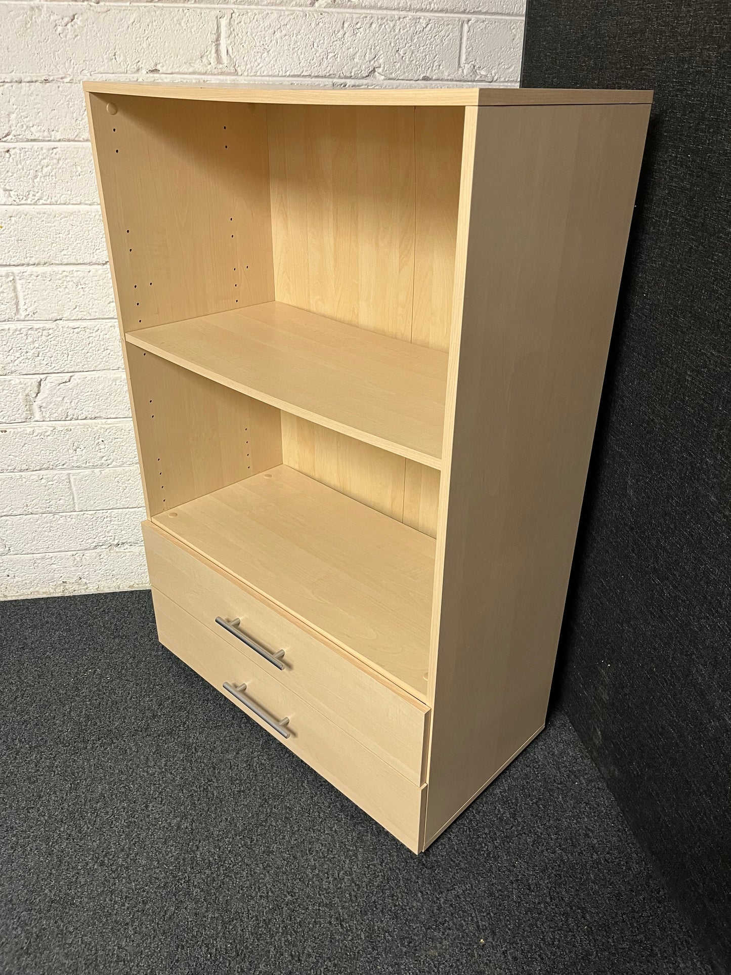Light beech laminate shelf unit with 2 drawers (H 1160  x W 790 x D 390 mm) 1225