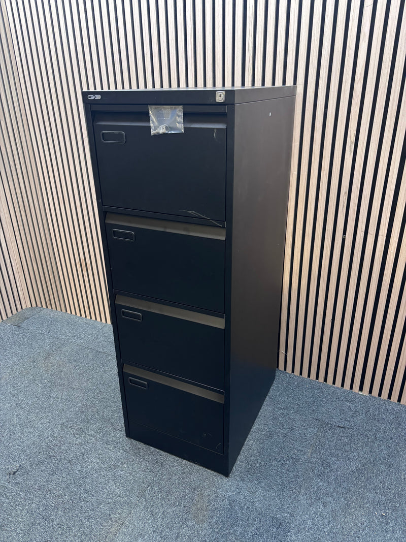 Black metal 4 drawer filing cabinet 132Hx46Wx62D
