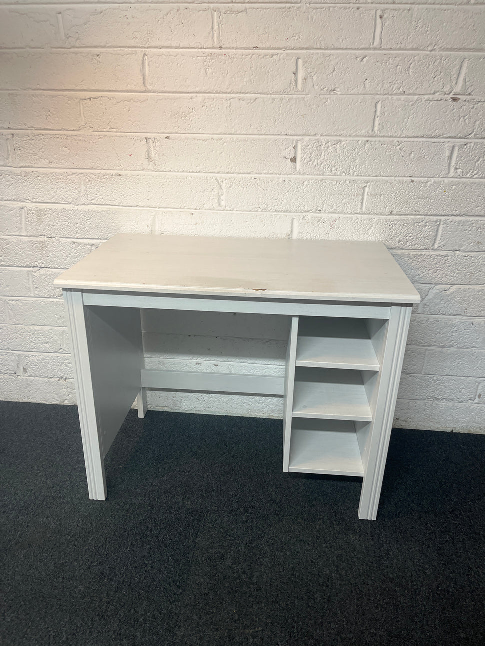 White laminate small straight study desk with fixed shelves 1325