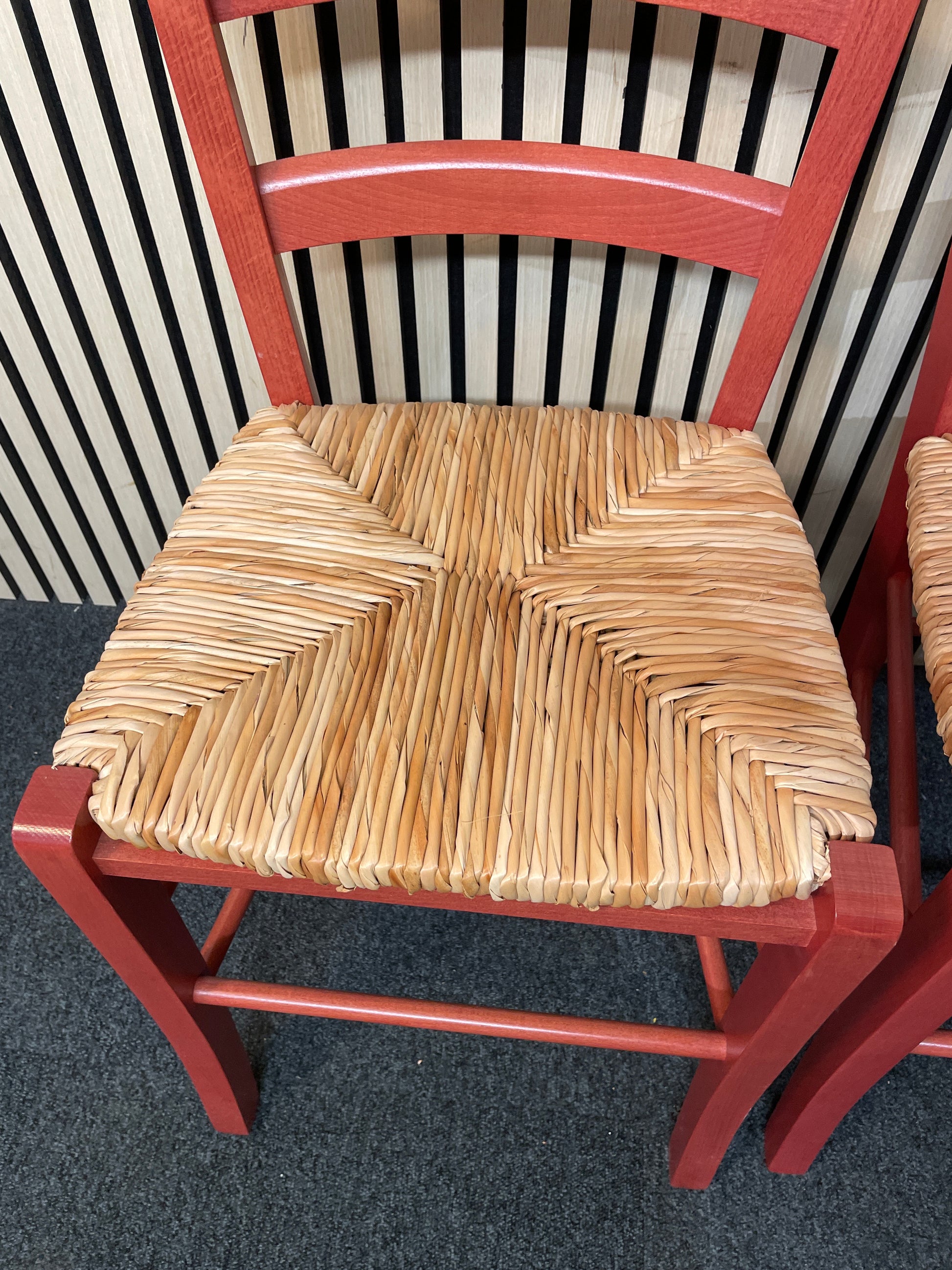 Red stained beech framed dining chair with sugain seat (SET OF 4) 1126