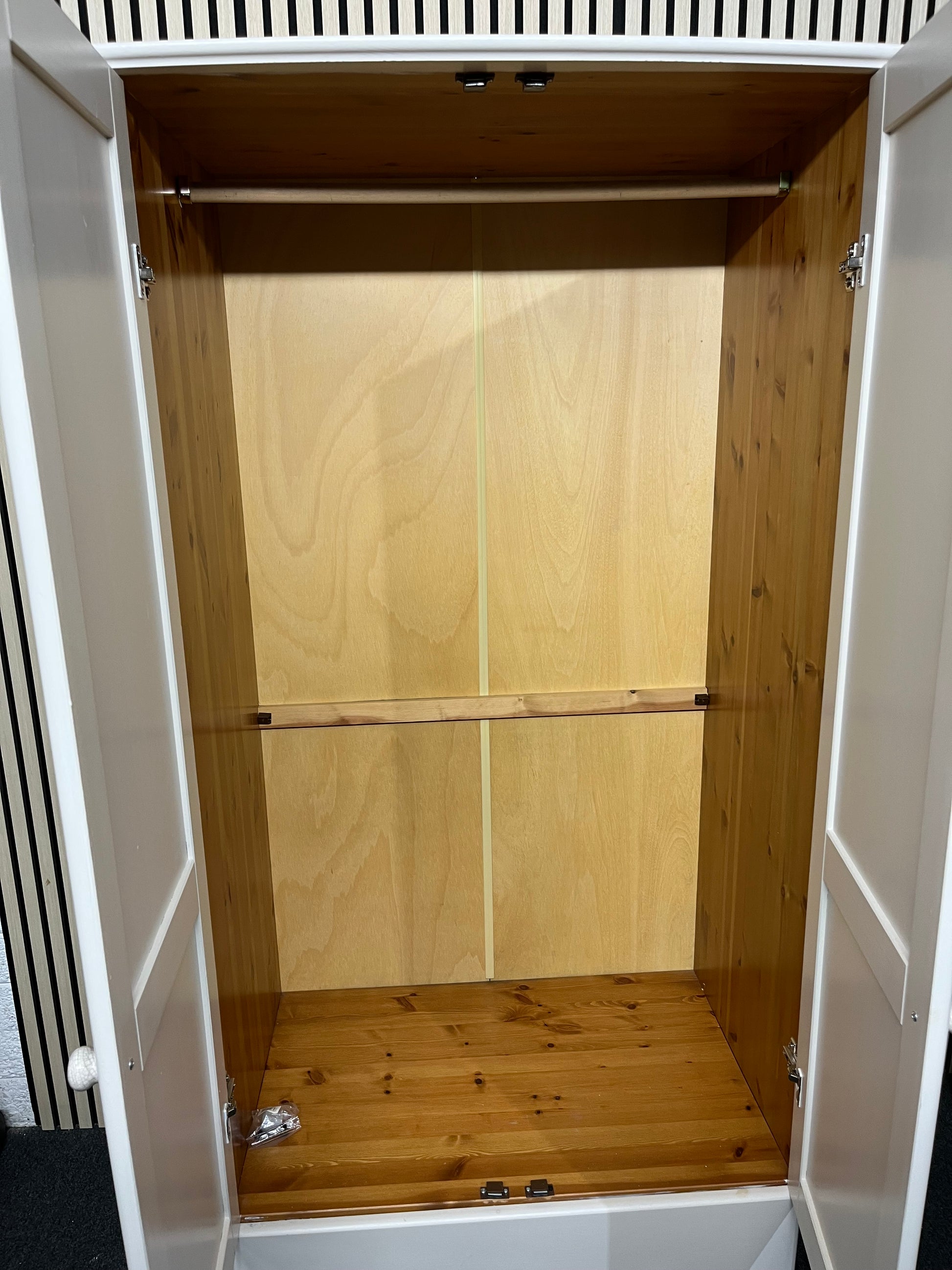 Solid pine cream painted tall 2 door wardrobe with base drawer