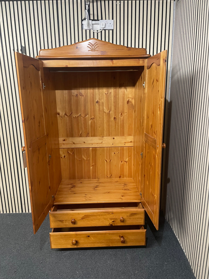Traditional pine double wardrobe featuring two doors and two drawers, height 192 cm, width 89 cm, depth 60  cm  44739