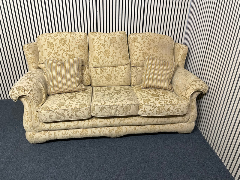 3+1+1 beige sofa with floral pattern and striped cushions.  44660