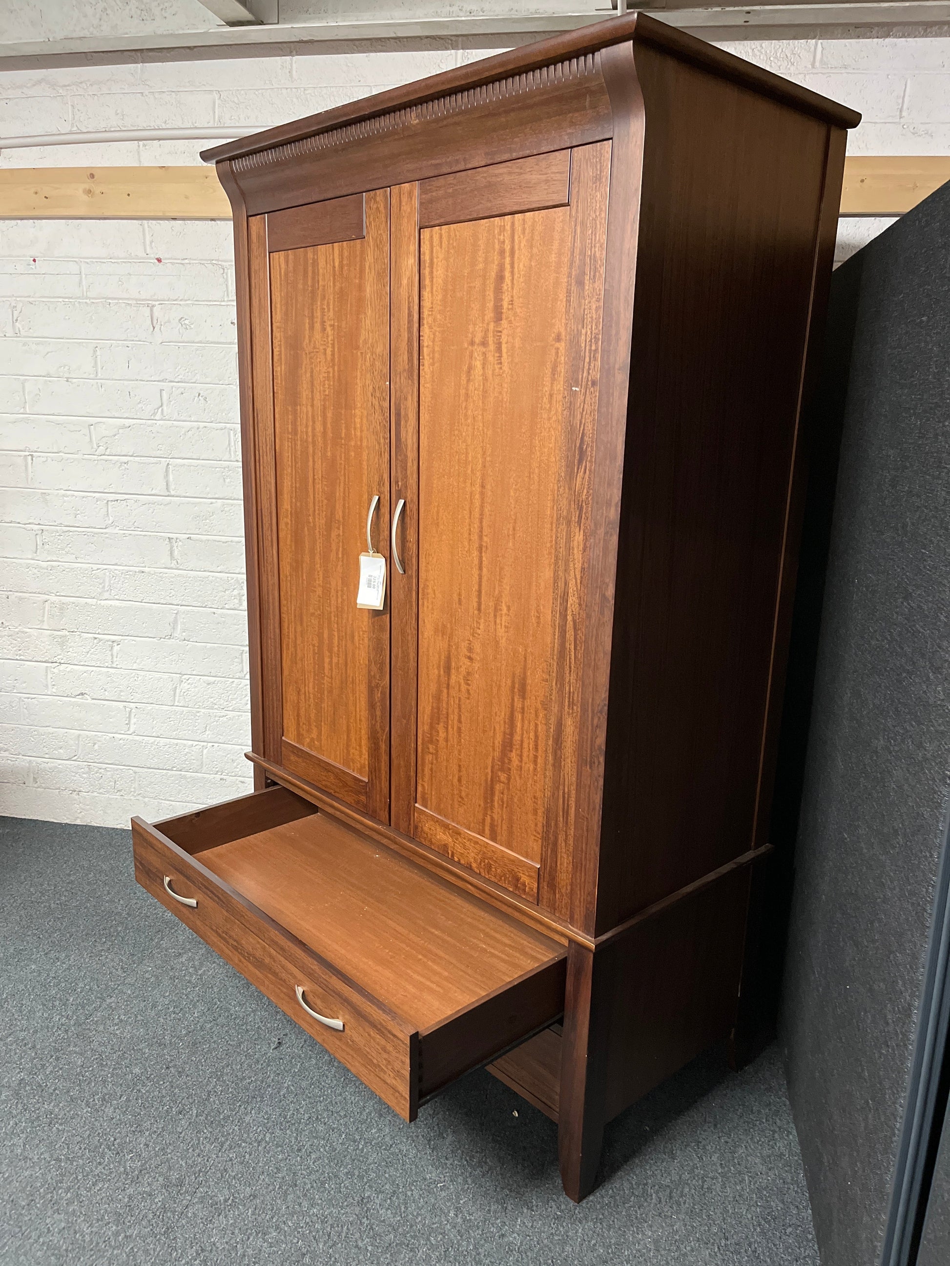 Tall solid wood stained 2 door 2 drawer wardrobe (H 2050 x W 1240 x D 660 mm) 1225